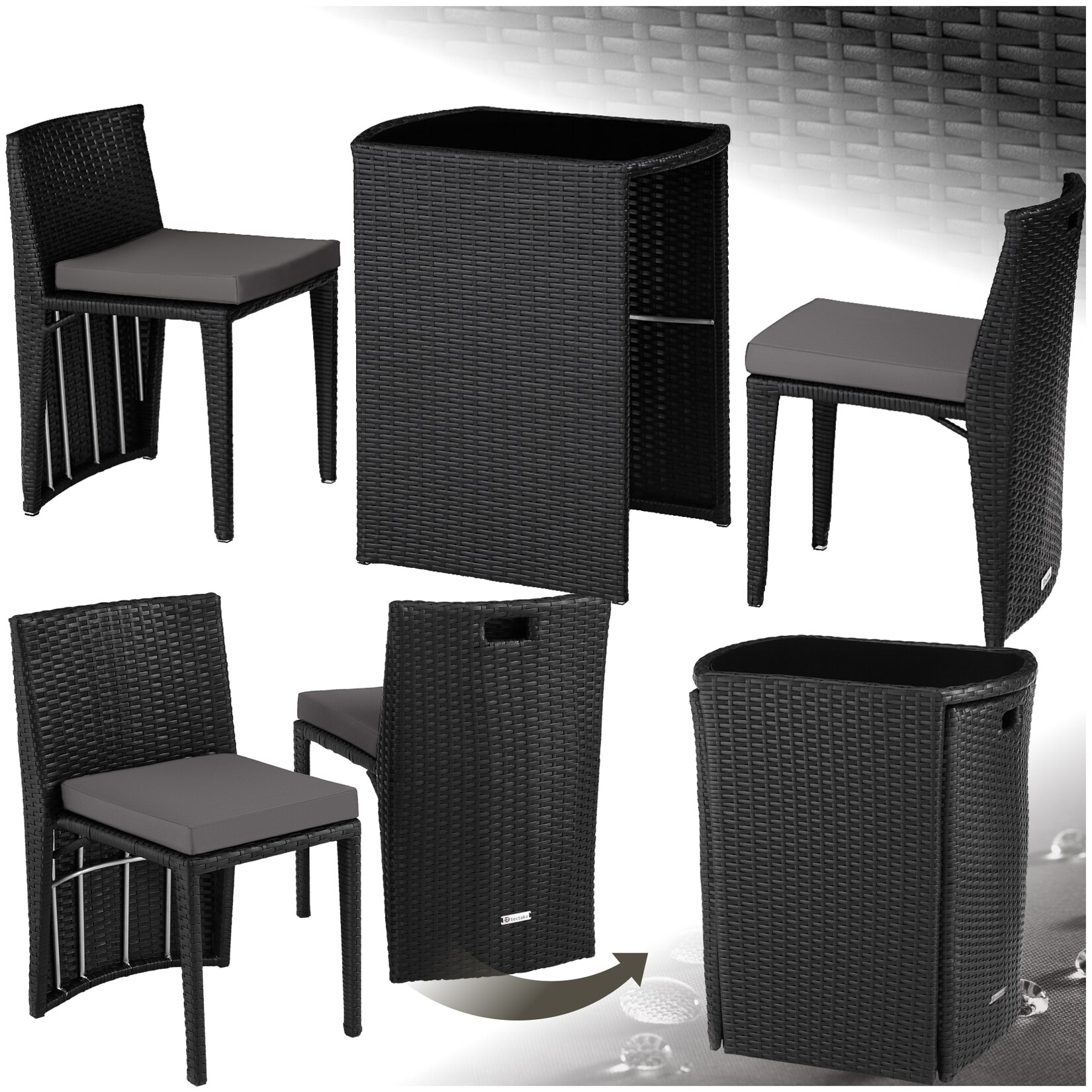 tectake® Rattanset, mit Aluminiumgestell, wetterfest und UV-beständig, zusammenschiebbar | 04061173205155