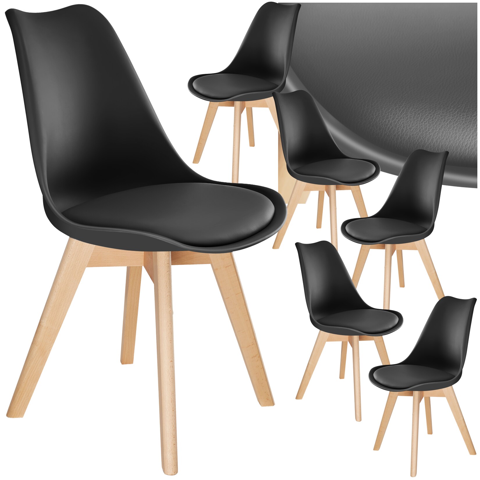 tectake® Set Esszimmerstuhl, gepolsterte Sitzfläche, massive Holzbeine, 49 x 56 x 82,5 cm | 04061173117632