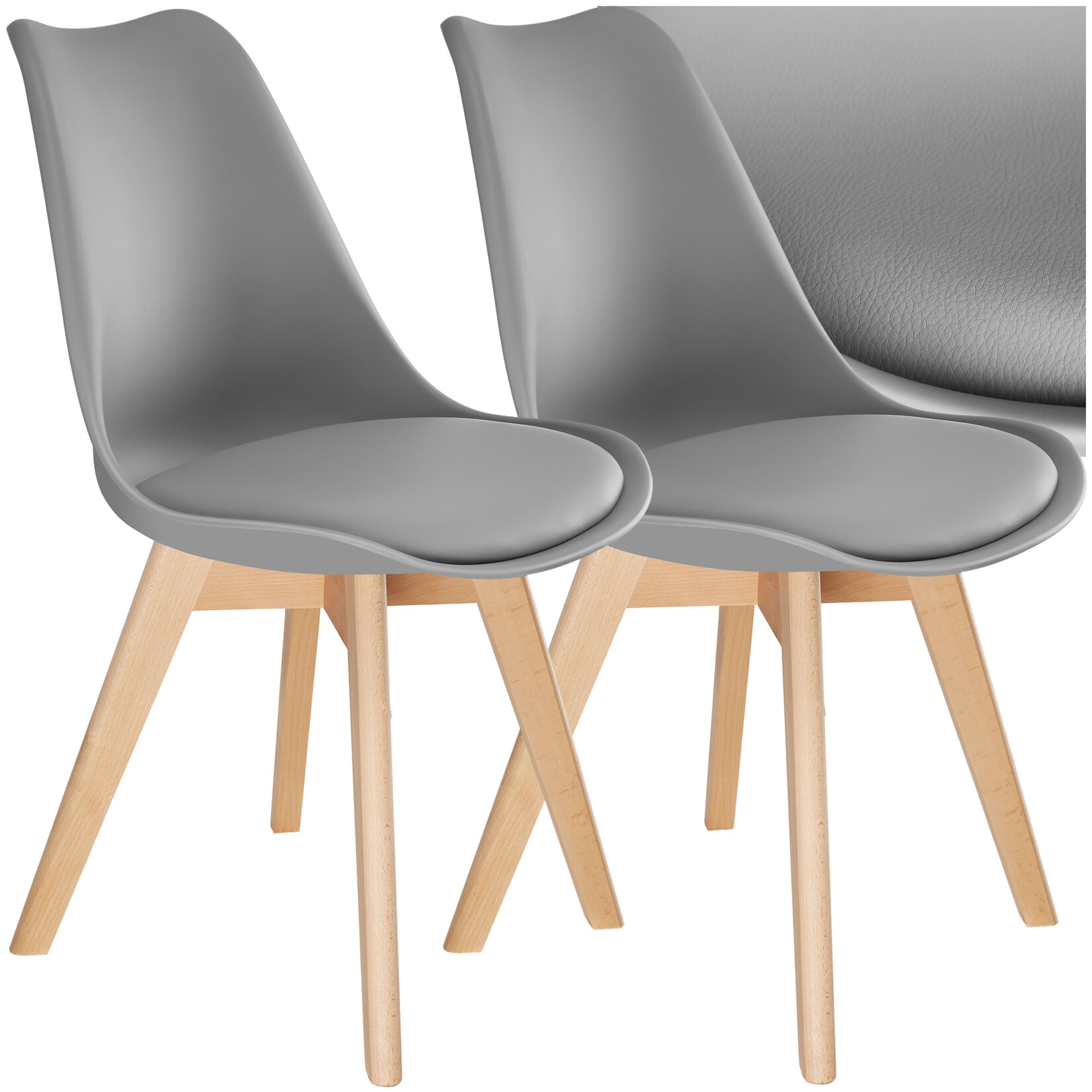 tectake® Set Esszimmerstuhl, Scandi-Design, massive Holzbeine, 49 x 53 x 82 cm