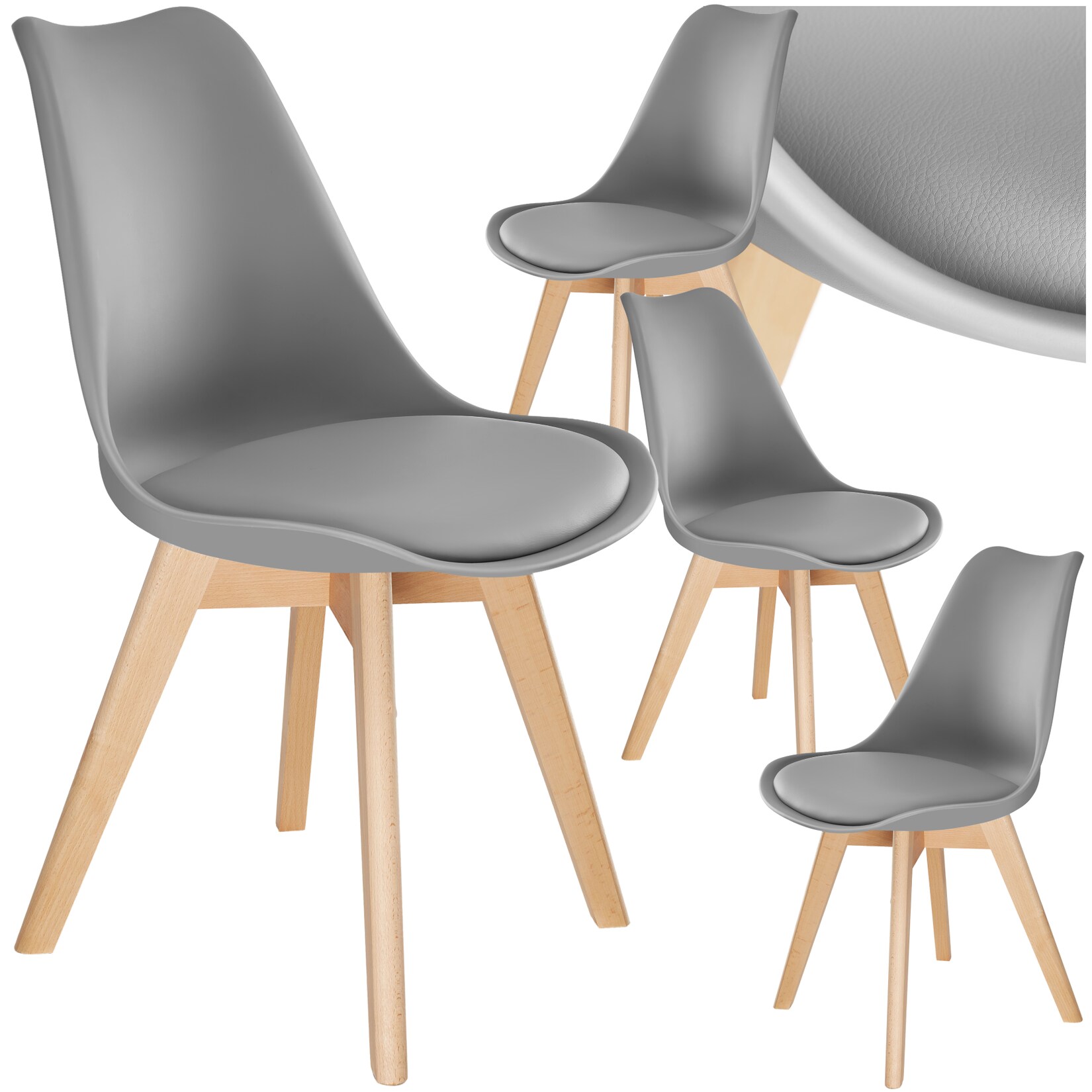tectake® Set Esszimmerstuhl, Scandi-Design, massive Holzbeine, 49 x 53 x 82 cm