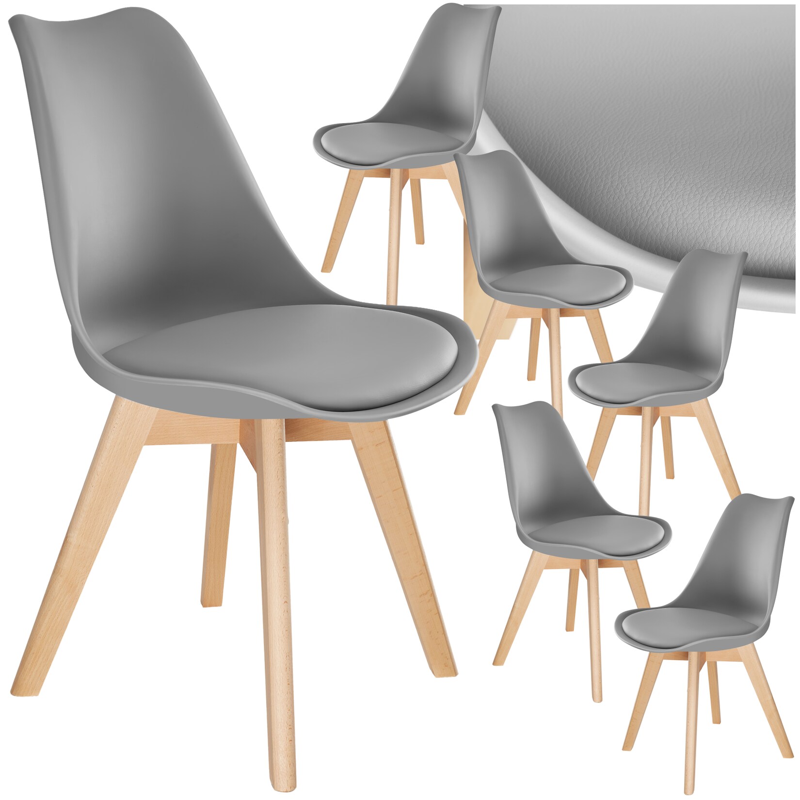 tectake® Set Esszimmerstuhl, Scandi-Design, massive Holzbeine, 49 x 53 x 82 cm