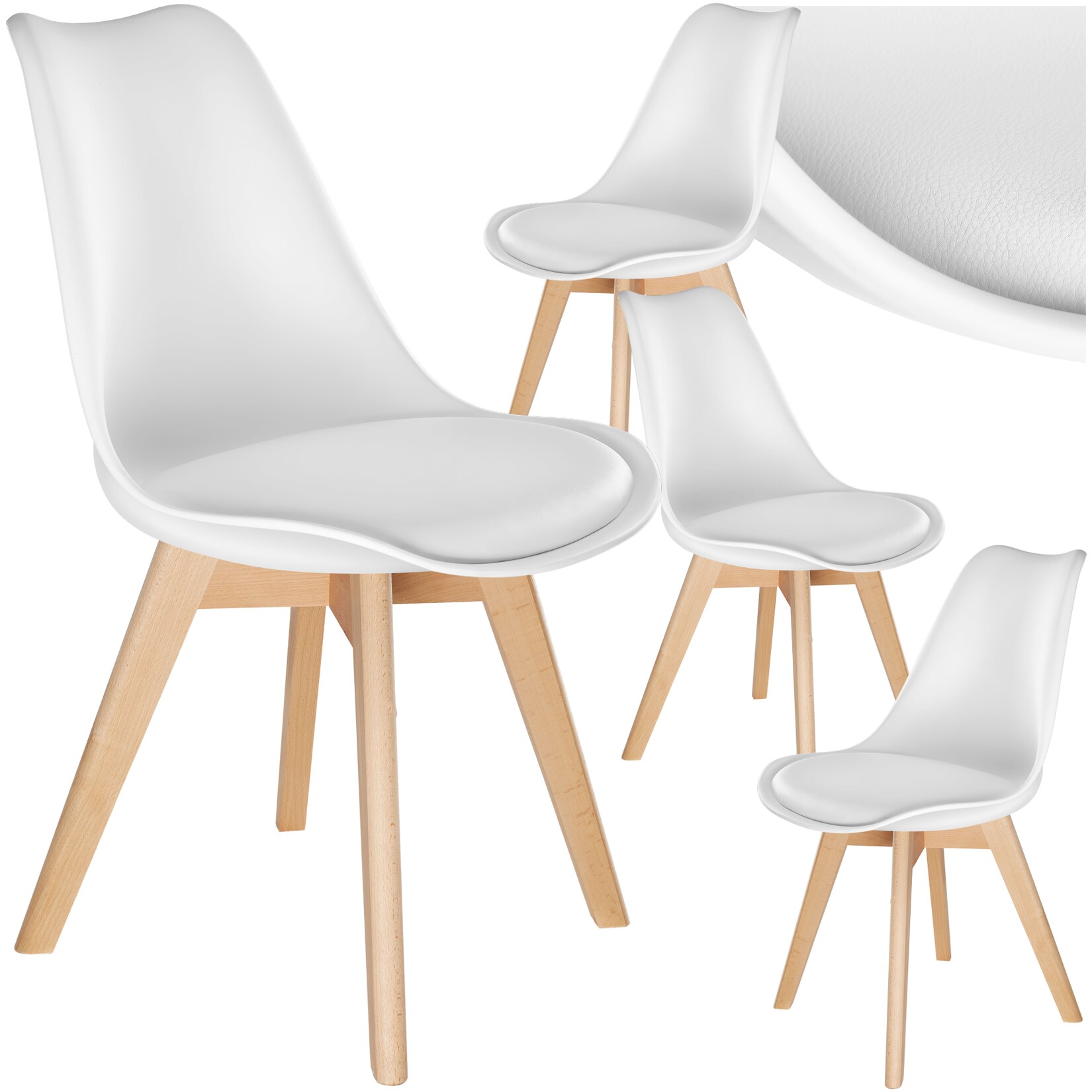 tectake® Set Esszimmerstuhl, Scandi-Design, massive Holzbeine, 49 x 53 x 82 cm