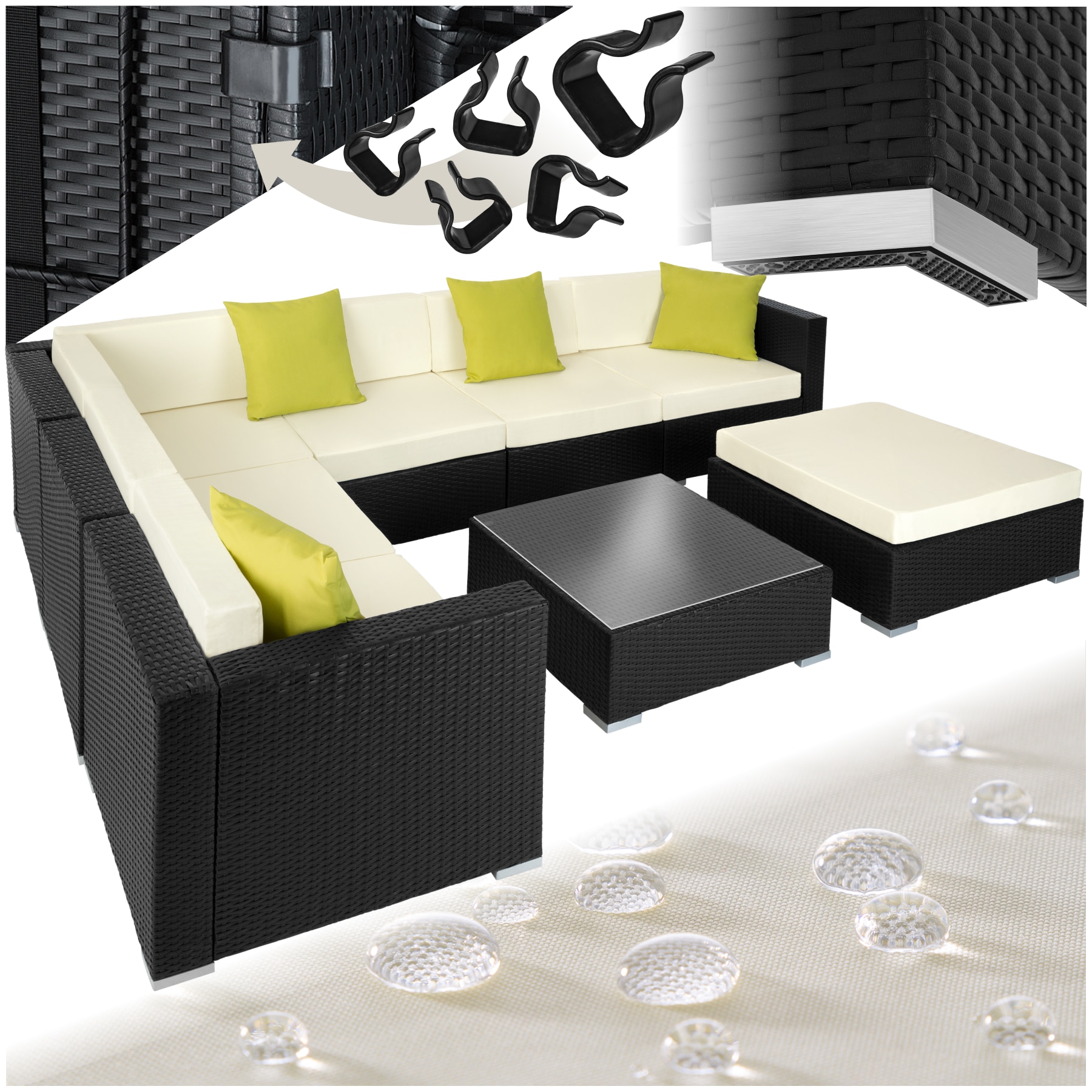 tectake&reg; Rattan Lounge, mit Aluminiumgestell, wetterfest und UV-best&auml;ndig, mit Sicherheitsglasplatte - Bild 1