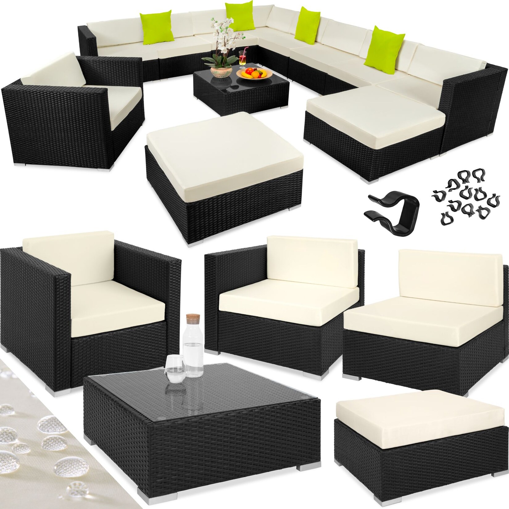 tectake® Rattan Lounge, mit Aluminiumgestell, wetterfest und UV-beständig, mit Sicherheitsglasplatte