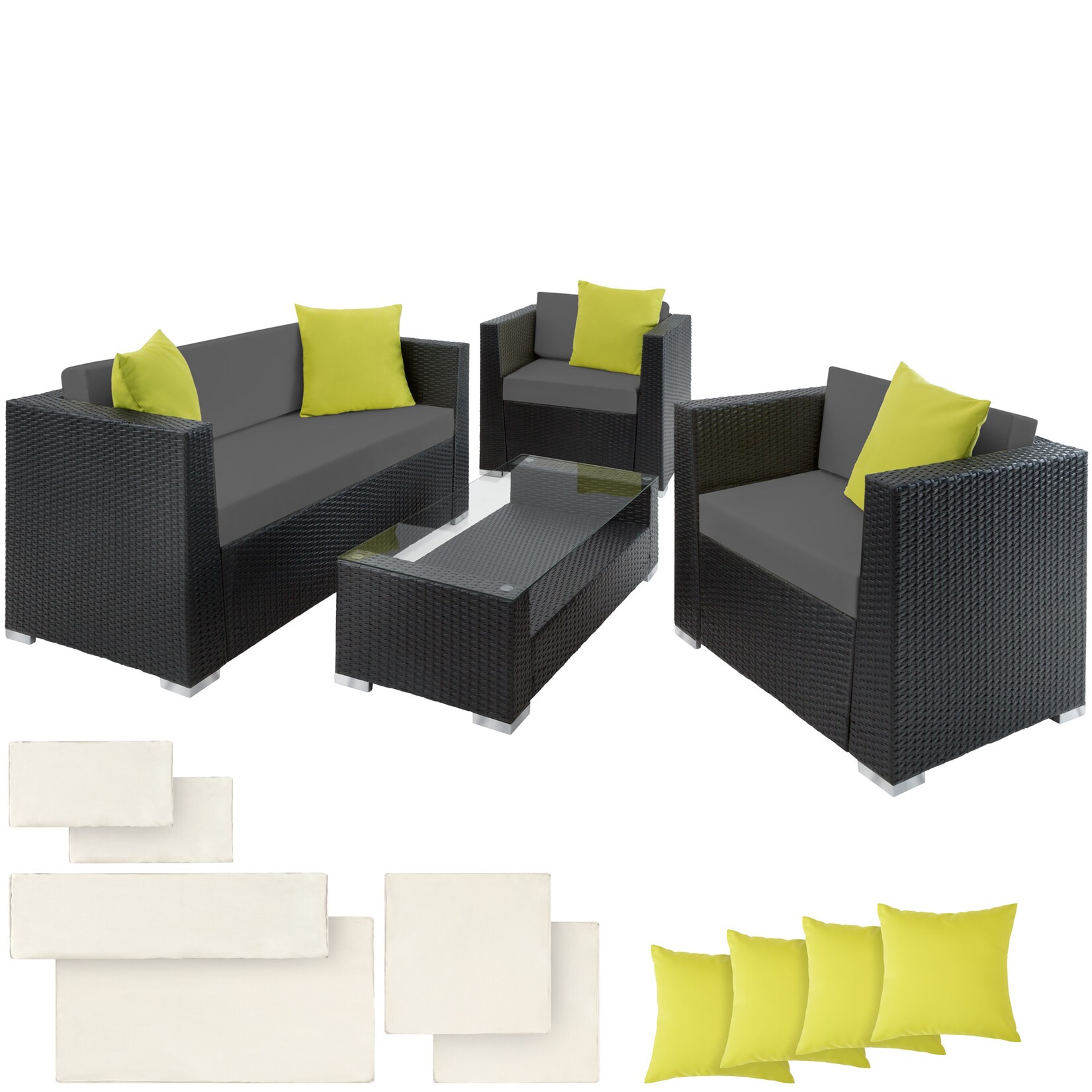 tectake® Rattan Lounge, mit Aluminiumgestell, wetterfest und UV-beständig, mit Sicherheitsglasplatte