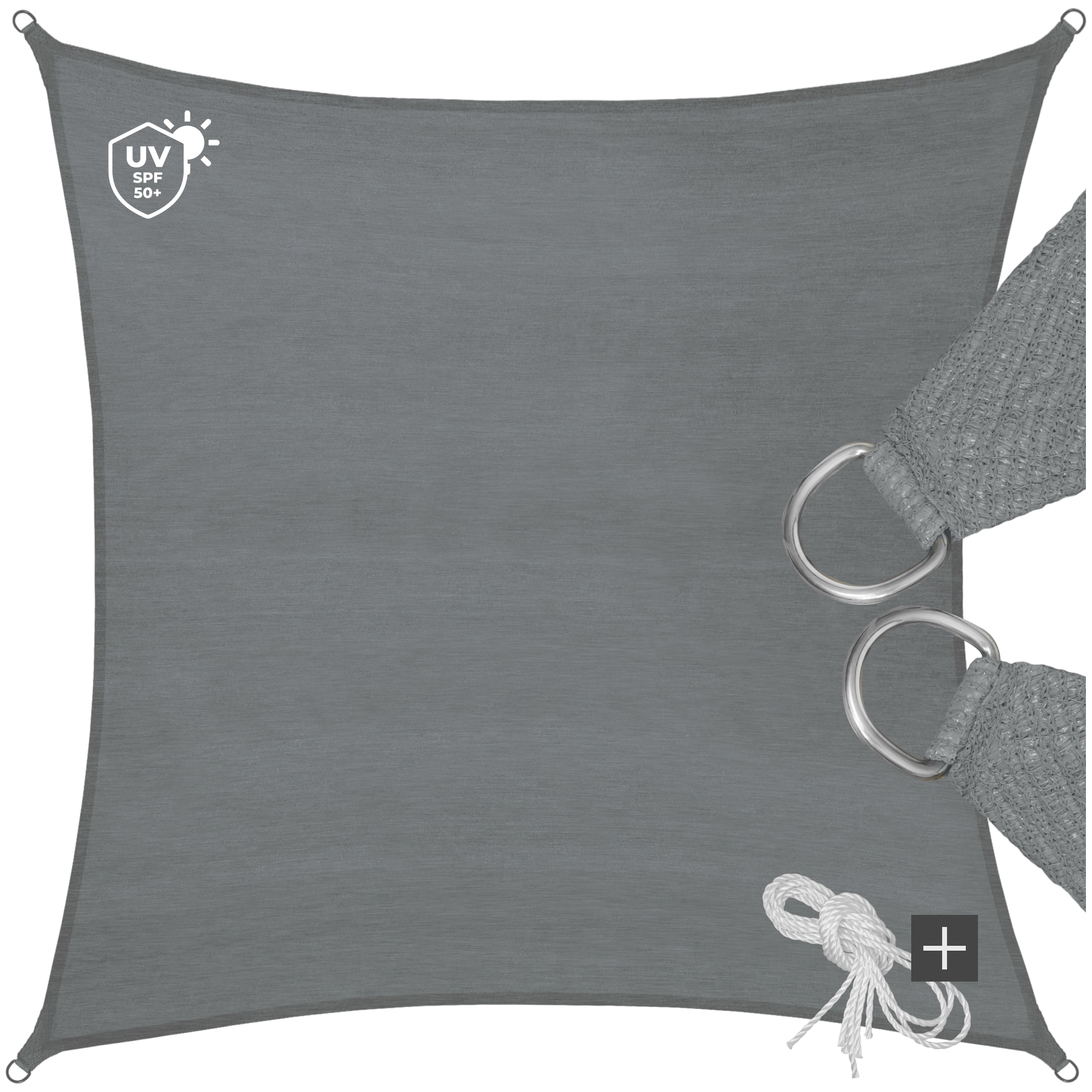 tectake&reg; Sonnensegel, rechteckig mit UV-Schutz 50+, wasserabweisend, atmungsaktiv und rei&szlig;fest, inklusive Spannseile - Bild 1
