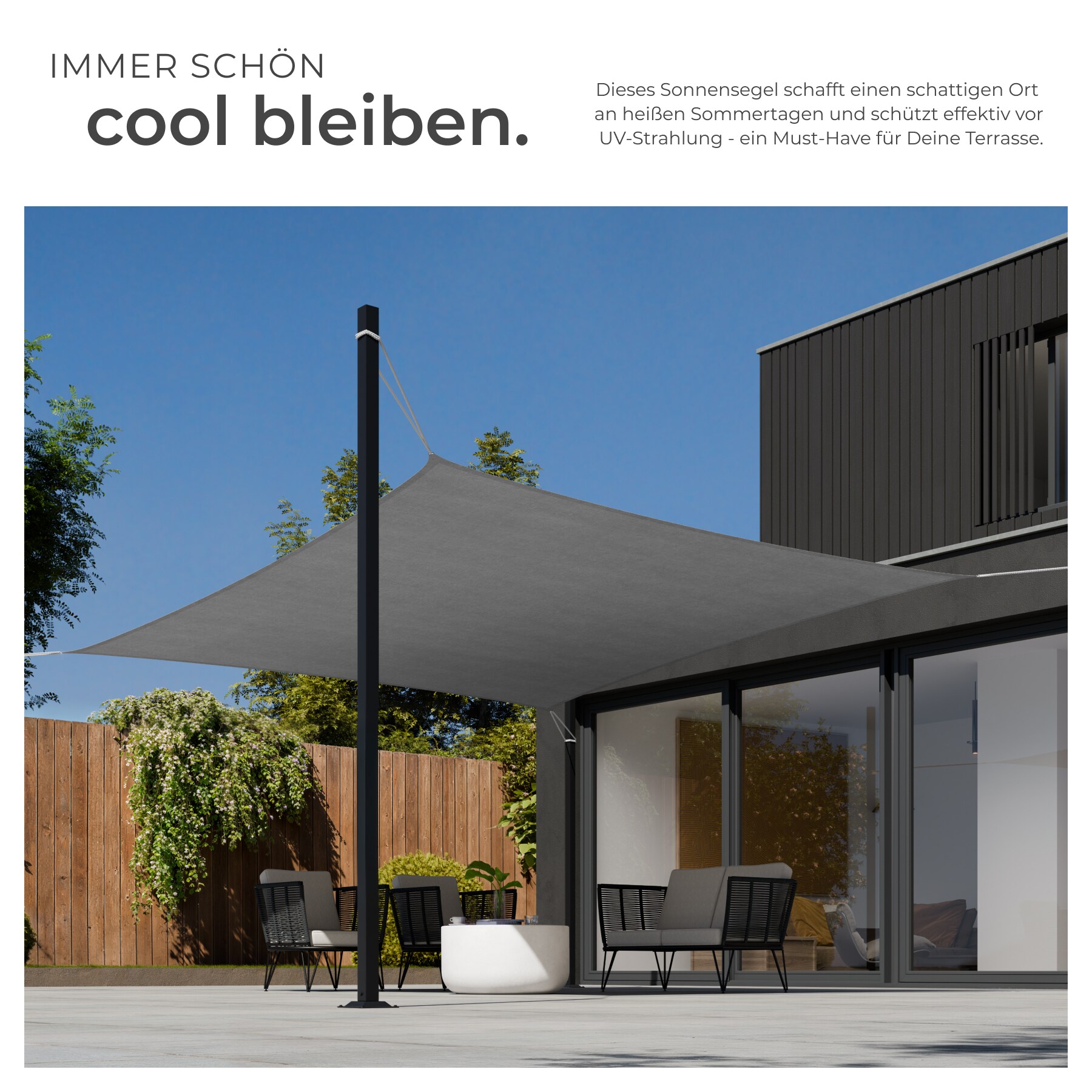 ColourTree Sonnensegel 2,4x3,4 M – UV-Schutz LSF 50, Grau, Aus HDPE-Gewebe, Für Terrasse & Garten