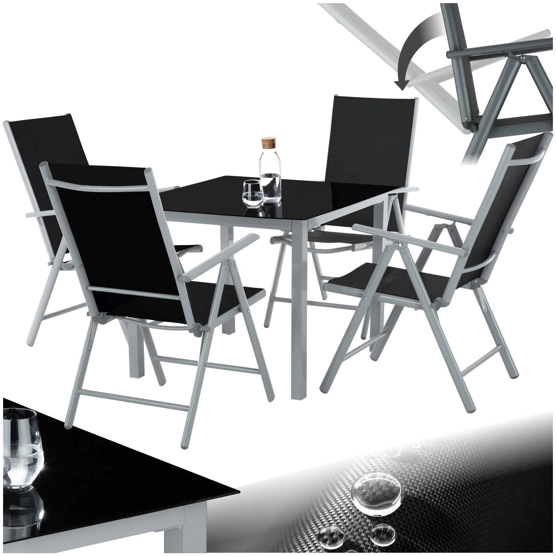 tectake&reg; Aluminium Sitzgruppe, wetterfest und UV-best&auml;ndig, atmungsaktives Textilene-Gewebe, Tisch mit Sicherheitsglasplatte und Ausgleichsschrauben - Bild 1