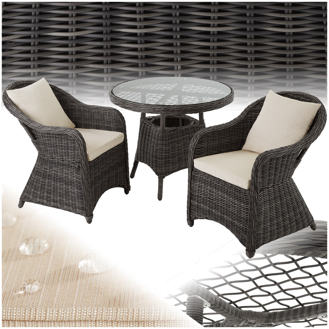 tectake® Aluminium Rattan Sitzgruppe, wetterfest und UV-beständig, Belastbarkeit Sessel 150 kg, kein Aufbau