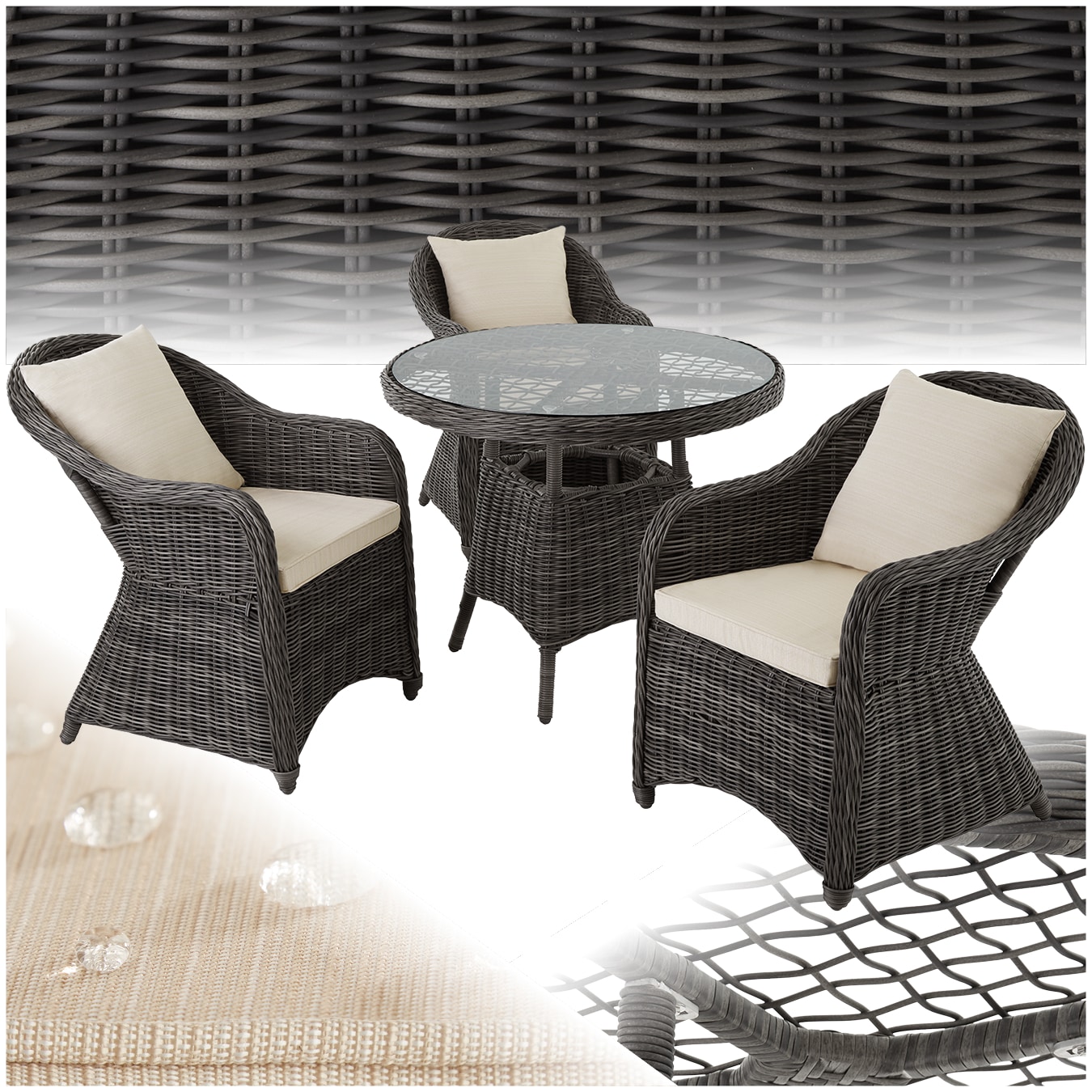 tectake&reg; Aluminium Rattan Sitzgruppe, wetterfest und UV-best&auml;ndig, Belastbarkeit Sessel 150 kg, kein Aufbau - Bild 1