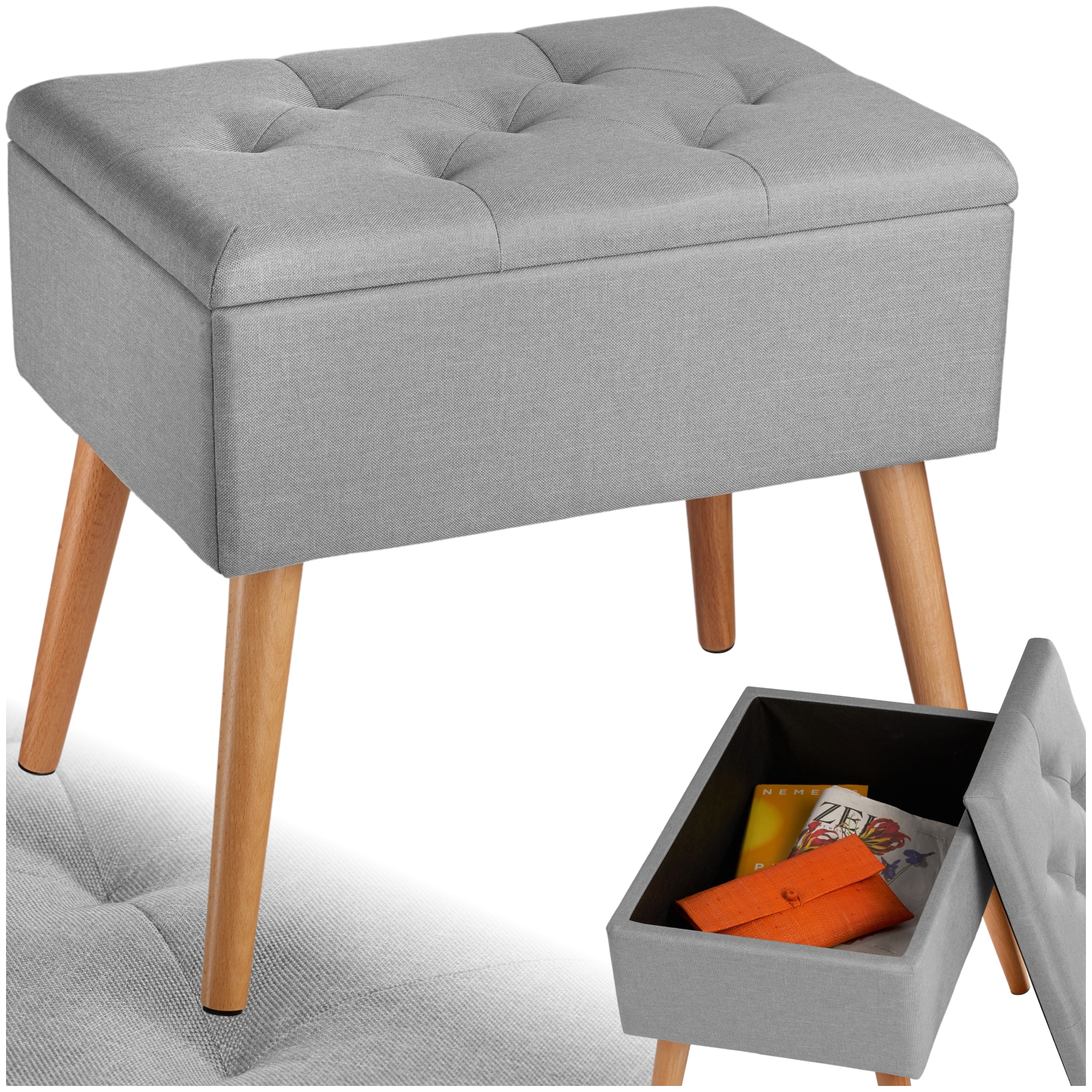 tectake&reg; Sitzbank, gepolstert, in Leinenoptik, Holzbeine mit Filzgleitern, 51 x 37,5 x 45,5 cm - Bild 1