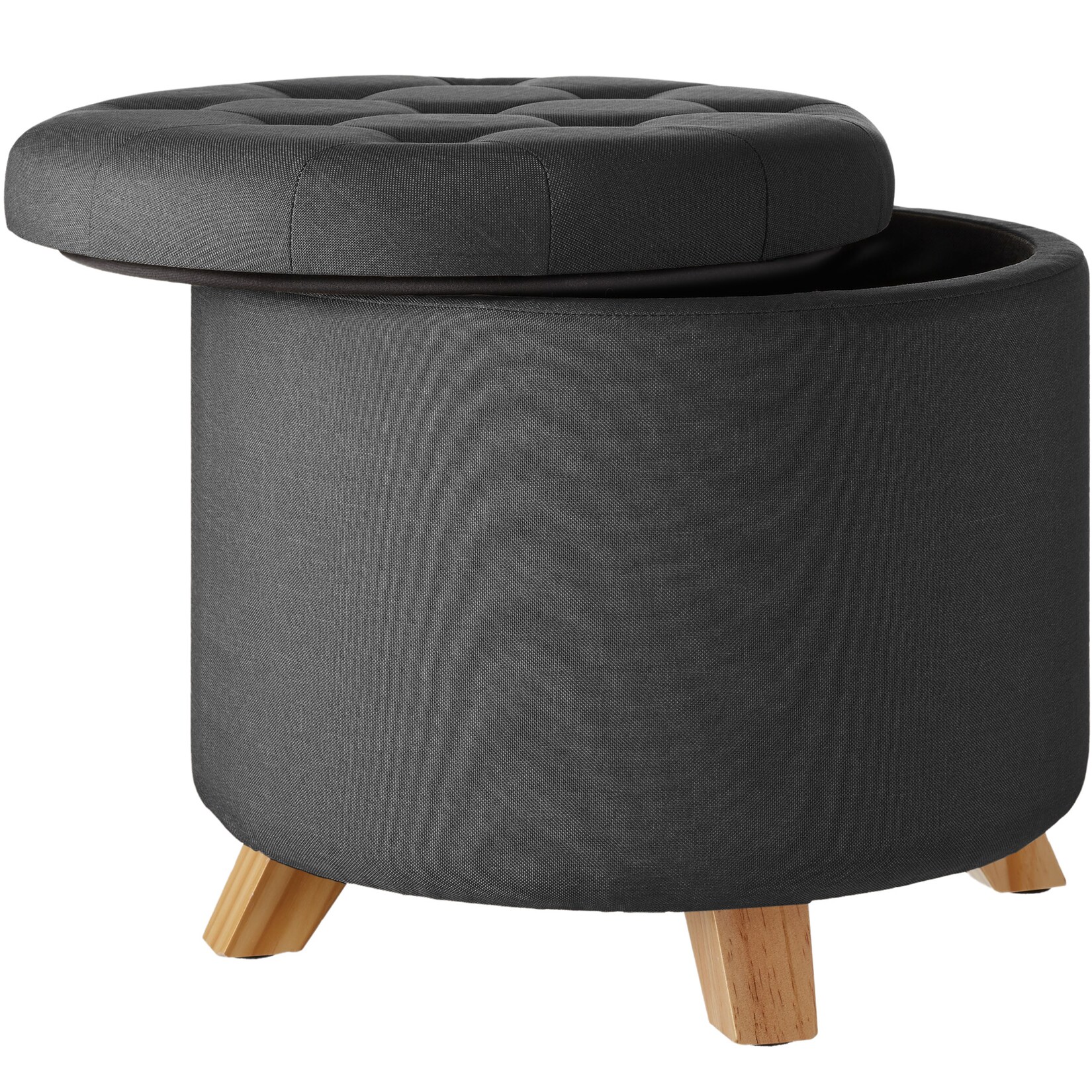 tectake® Sitzhocker mit Stauraum, rund, in Leinenoptik, 44,5 x 41,5 cm | 04061173157430