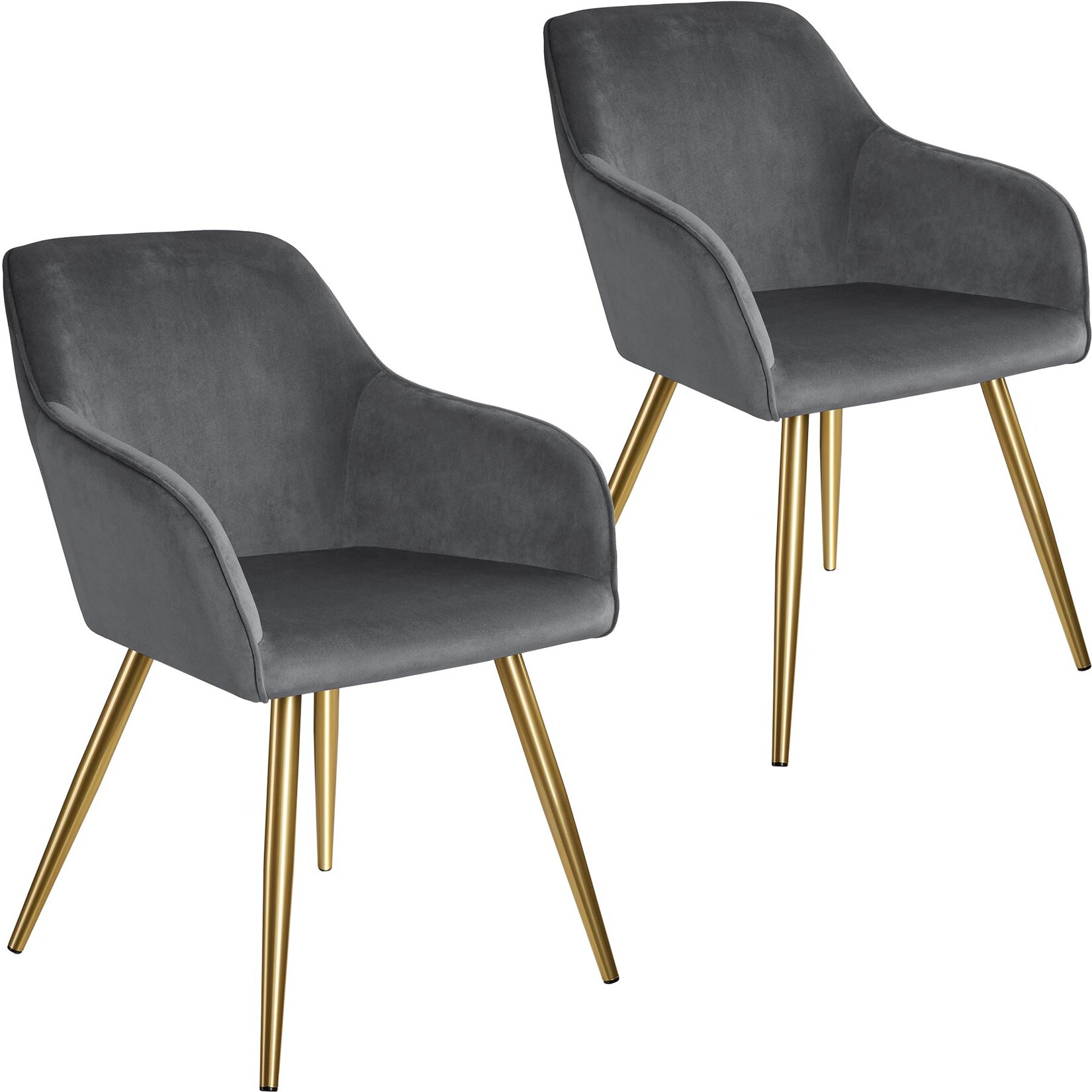 tectake® 2er Set Stuhl, gepolstert, in Samtoptik, goldene Stahlbeine, 58 x 62 x 82 cm