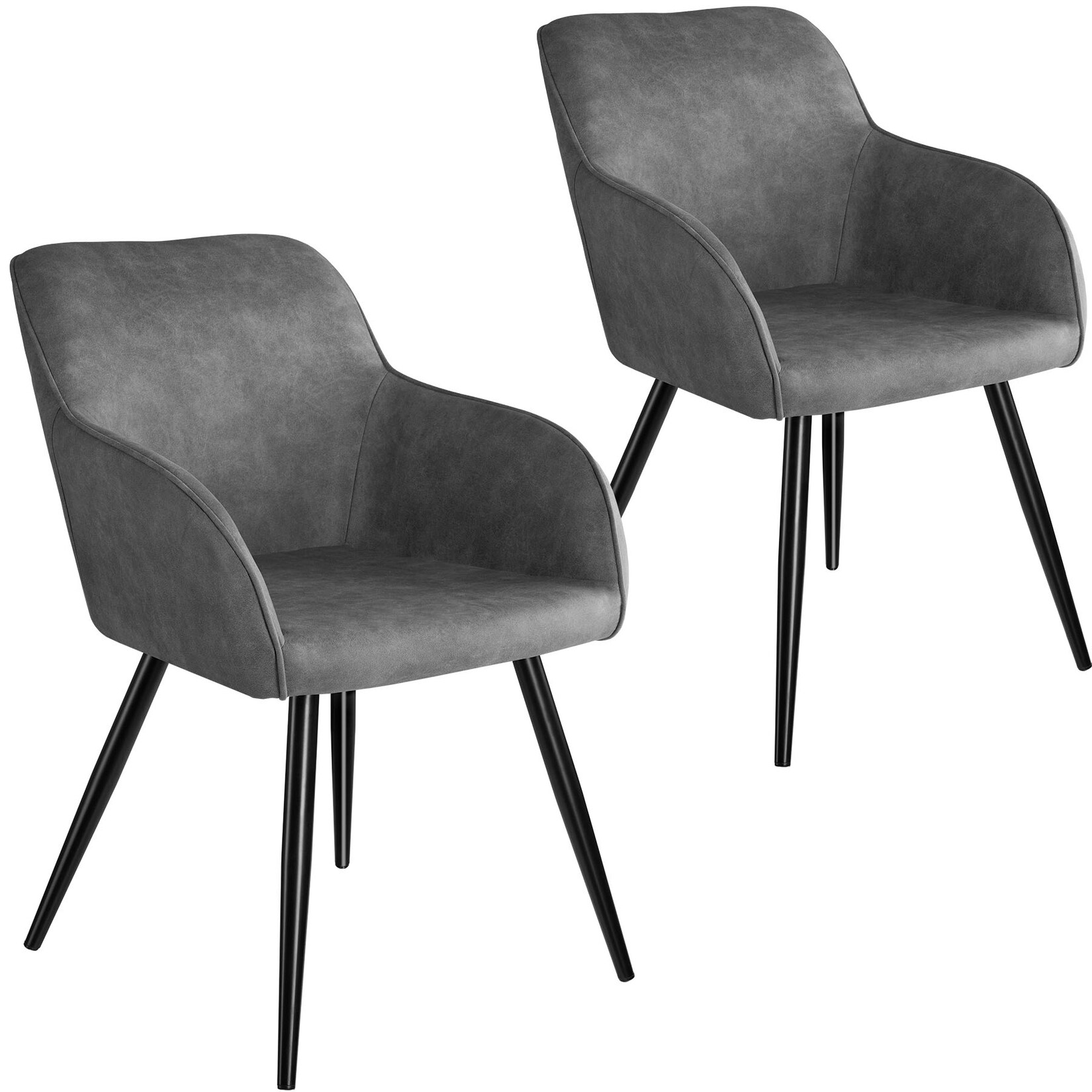 tectake® 2er Set Stuhl, gepolstert mit Stoffbezug, schwarze Stahlbeine, 58 x 62 x 82 cm