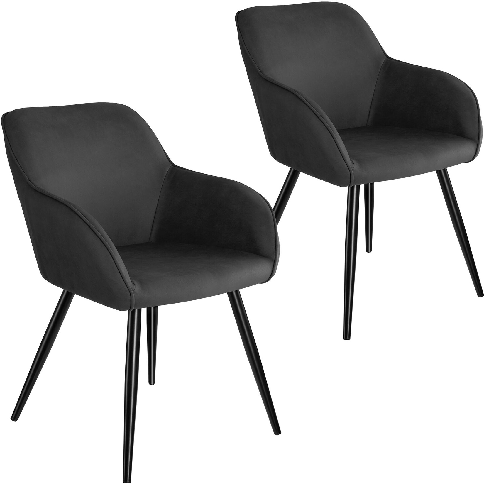 tectake® 2er Set Stuhl, gepolstert mit Stoffbezug, schwarze Stahlbeine, 58 x 62 x 82 cm