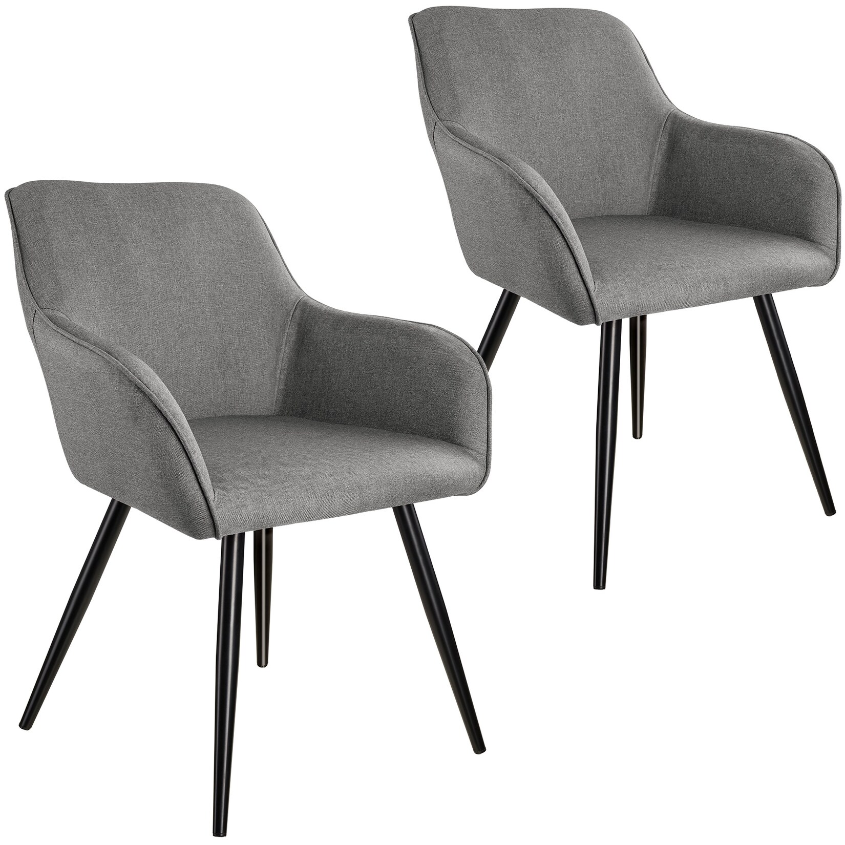 tectake® 2er Set Stuhl, gepolstert, in Leinenoptik, schwarze Stahlbeine, 58 x 62 x 82 cm