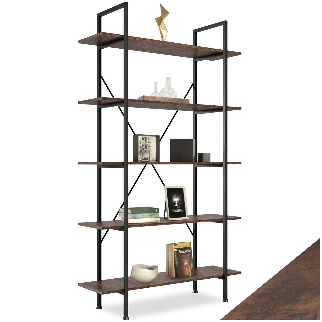 tectake® Regal, Industrial Style, mit 5 Ebenen, inklusive Kippschutz, 106 x 34,5 x 179,5 cm