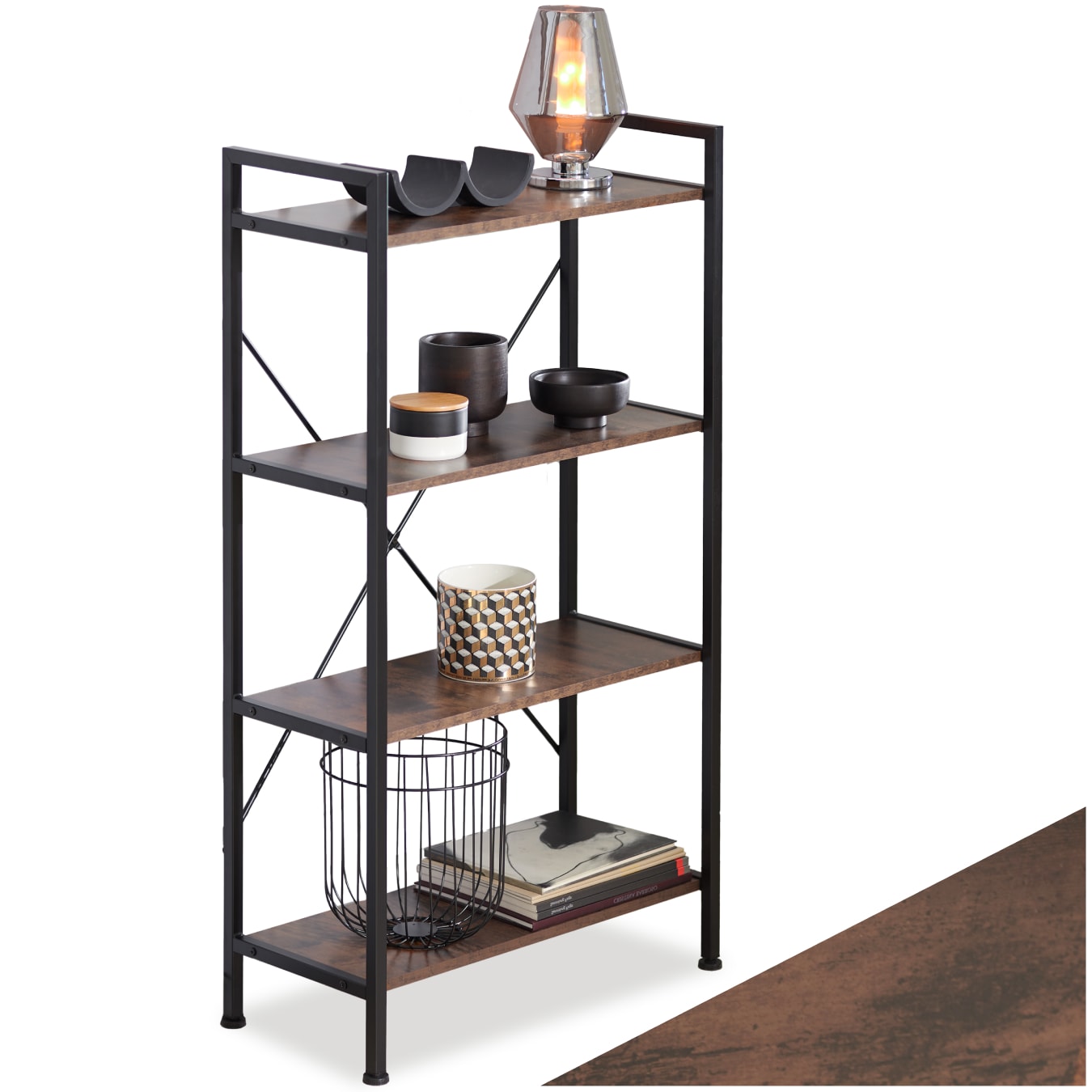 tectake® Regal, Industrial Style, mit 4 Ebenen, inklusive Kippschutz, 67,5 x 31,5 x 121,5 cm