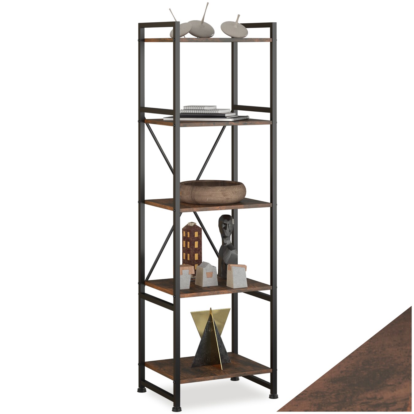 tectake® Regal, Industrial Style, mit 5 Ebenen, inklusive Kippschutz, 47,5 x 34,5 x 151,5 cm