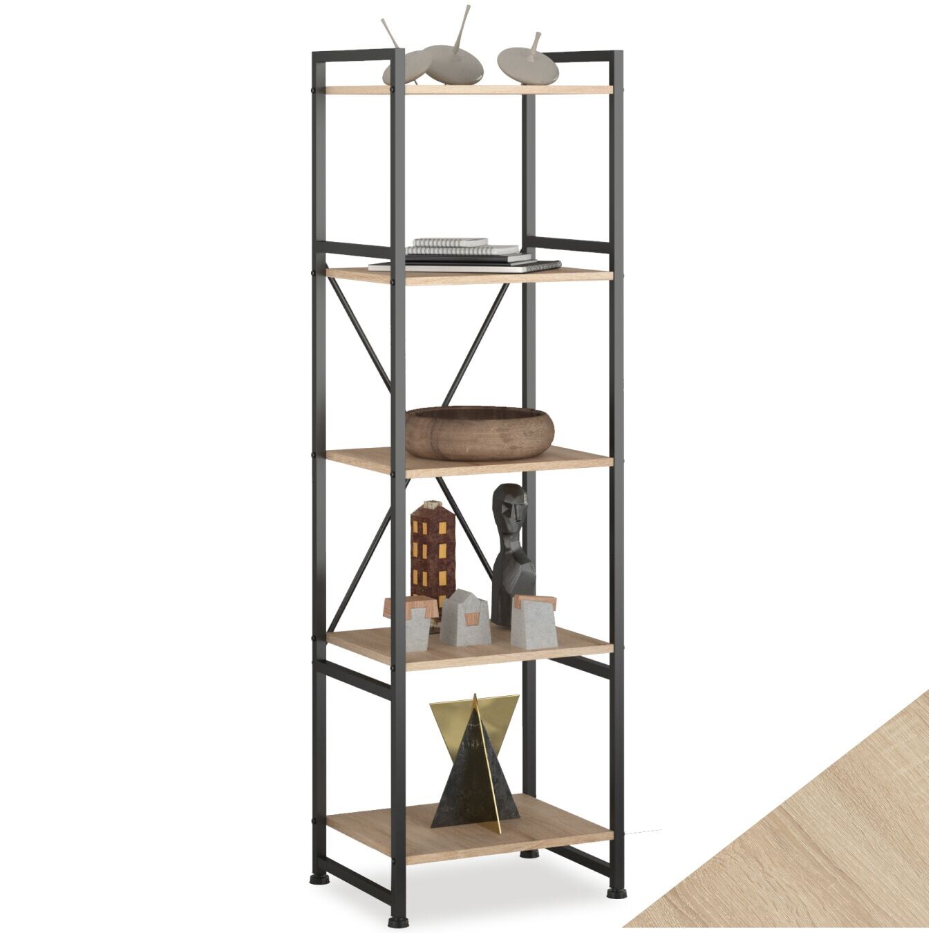tectake® Regal, Industrial Style, mit 5 Ebenen, inklusive Kippschutz, 47,5 x 34,5 x 151,5 cm