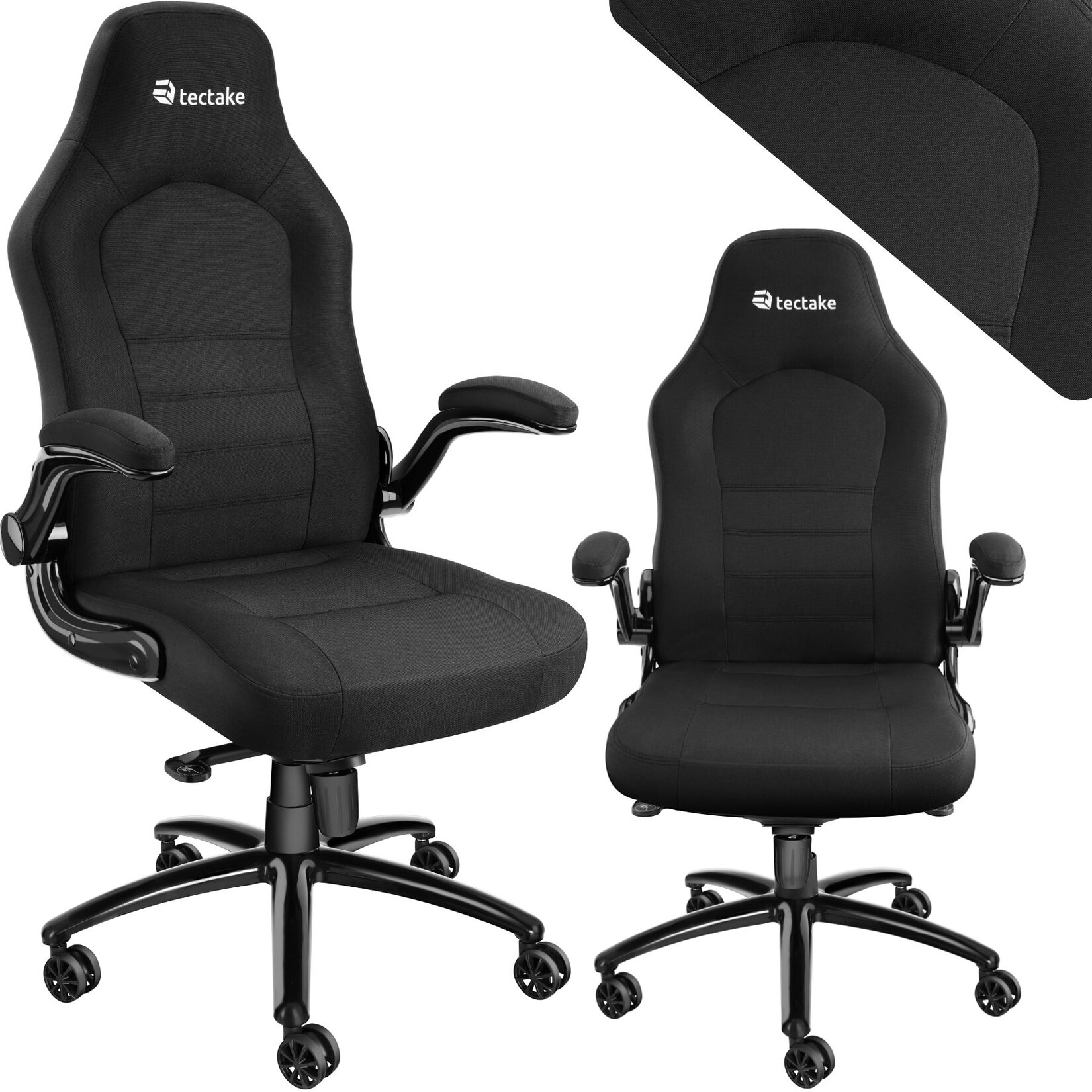 tectake® Bürostuhl, ergonomische Form, mit Stoffbezug, klappbare Armlehnen und Wippfunktion, stufenlos höhenverstellbar | 04061173243171