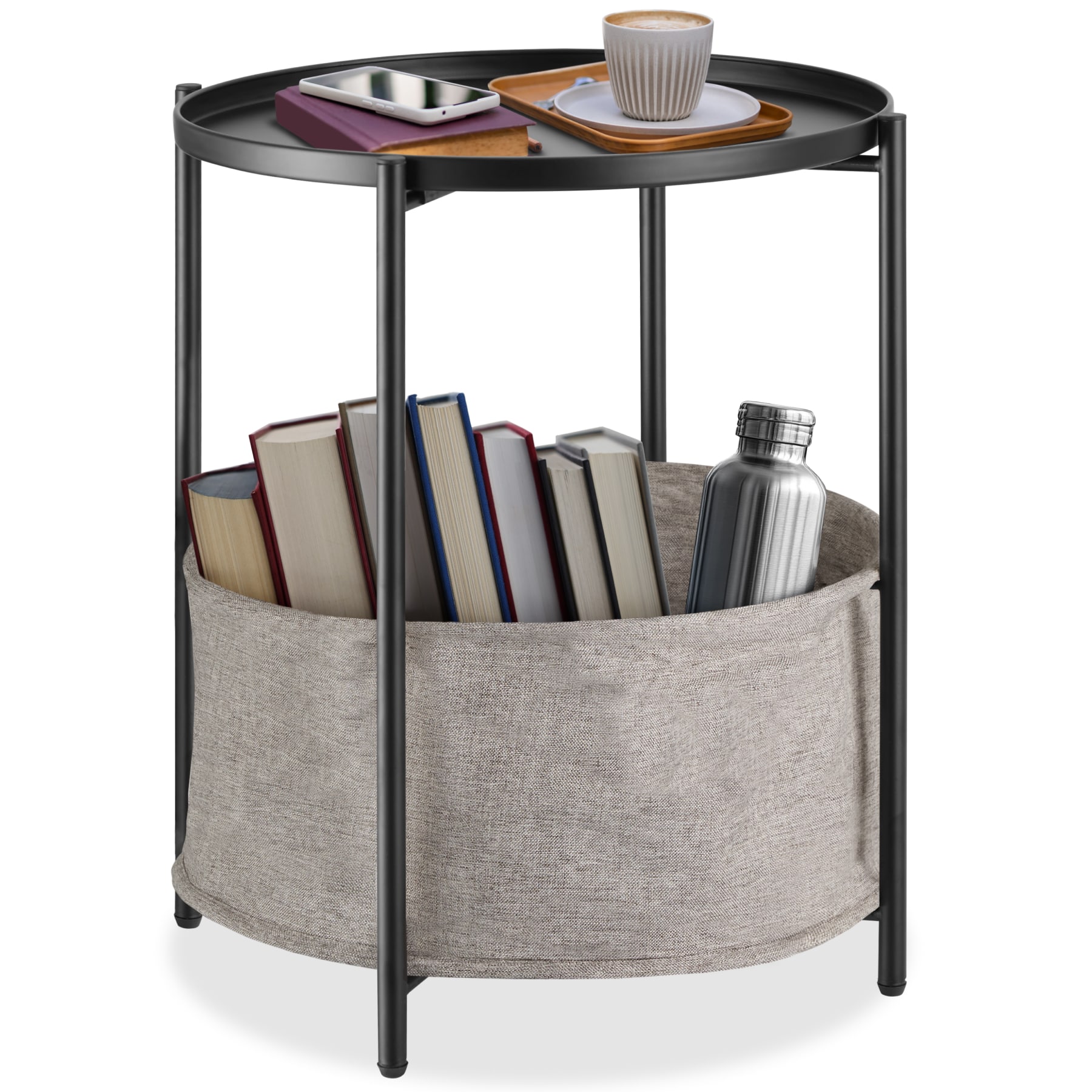 tectake&reg; Beistelltisch, Stahl und Polyester, ger&auml;umiger Korb, 45,5 x 45,5 x 53 cm - Bild 1