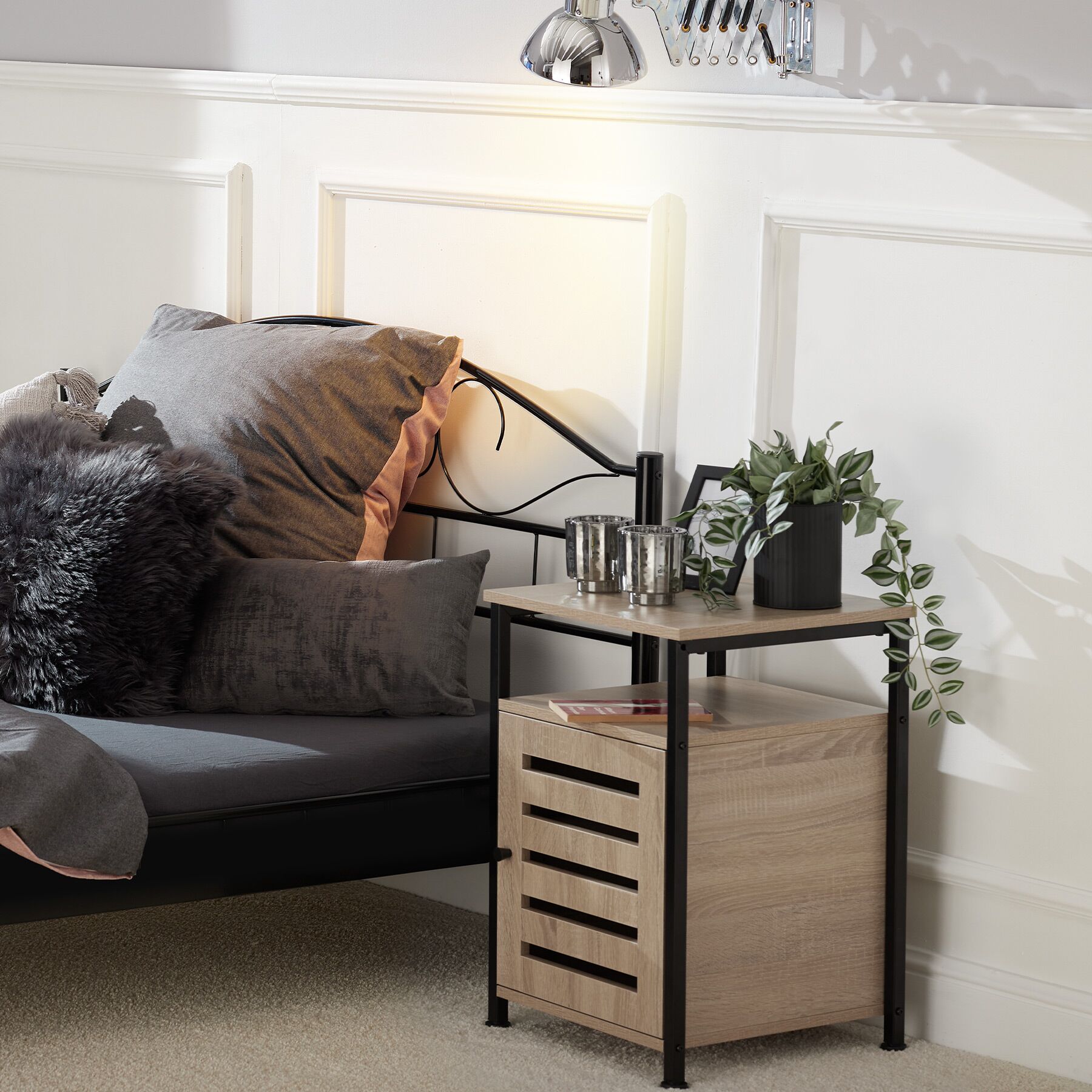 tectake® Beistellschrank, Industrial Style, 2 Ablagen, Staufach mit Magnettür und Einlegeboden, 40,5 x 40,5 x 60,5 cm online kaufen bei Netto
