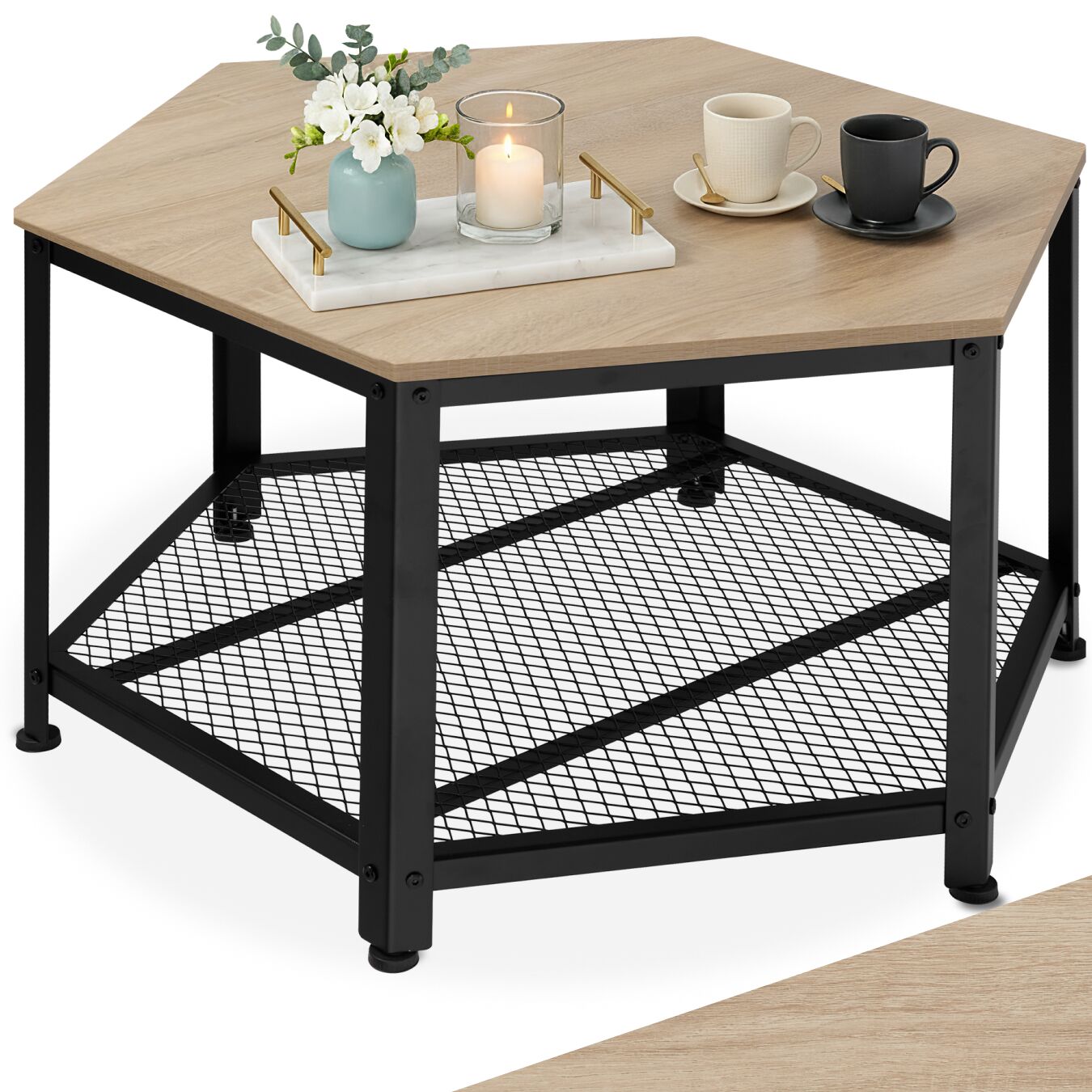 tectake&reg; Couchtisch, Industrial Style, sechseckig mit Gitterablage, 86,5 x 75 x 46,5 cm - Bild 1