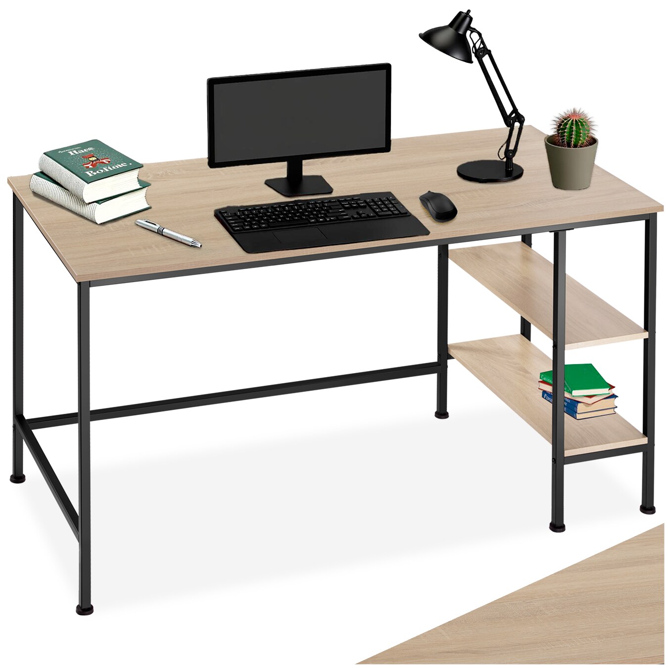 tectake® Schreibtisch, Industrial Style, Seitenregal mit 2 Ablagefächern rechts oder links, 140 x 60 x 76,5 cm