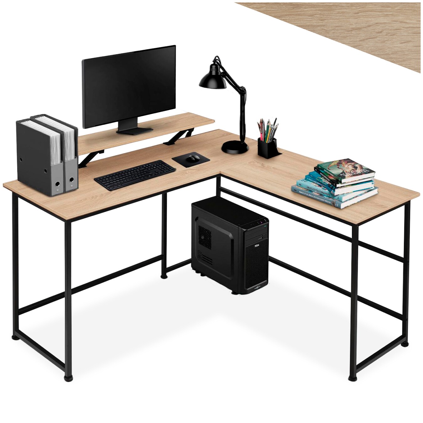 tectake® Schreibtisch, Industrial Style, mit verschiebbarem Monitoraufsatz, 140 x 130 x 76,5 cm