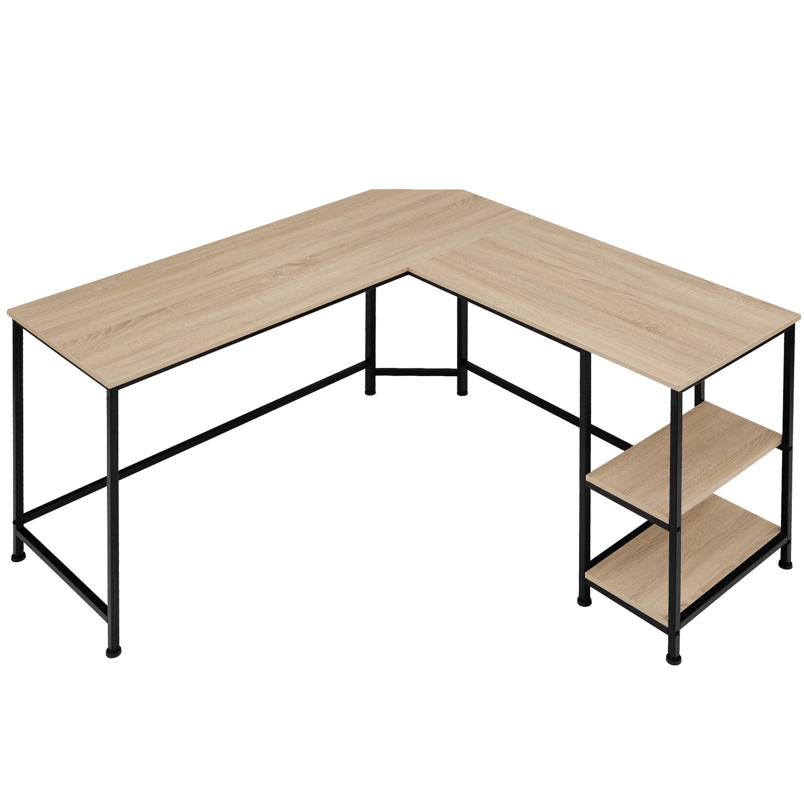tectake® Schreibtisch, Industrial Style, Seitenregal mit 2 Ablagefächern, 138 x 138 x 75,5 cm