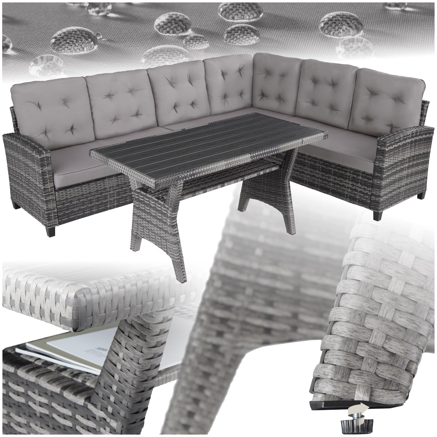 tectake&reg; Rattan Lounge, f&uuml;r 6 Personen, UV-best&auml;ndig, Tisch mit Schraubf&uuml;&szlig;en - Bild 1