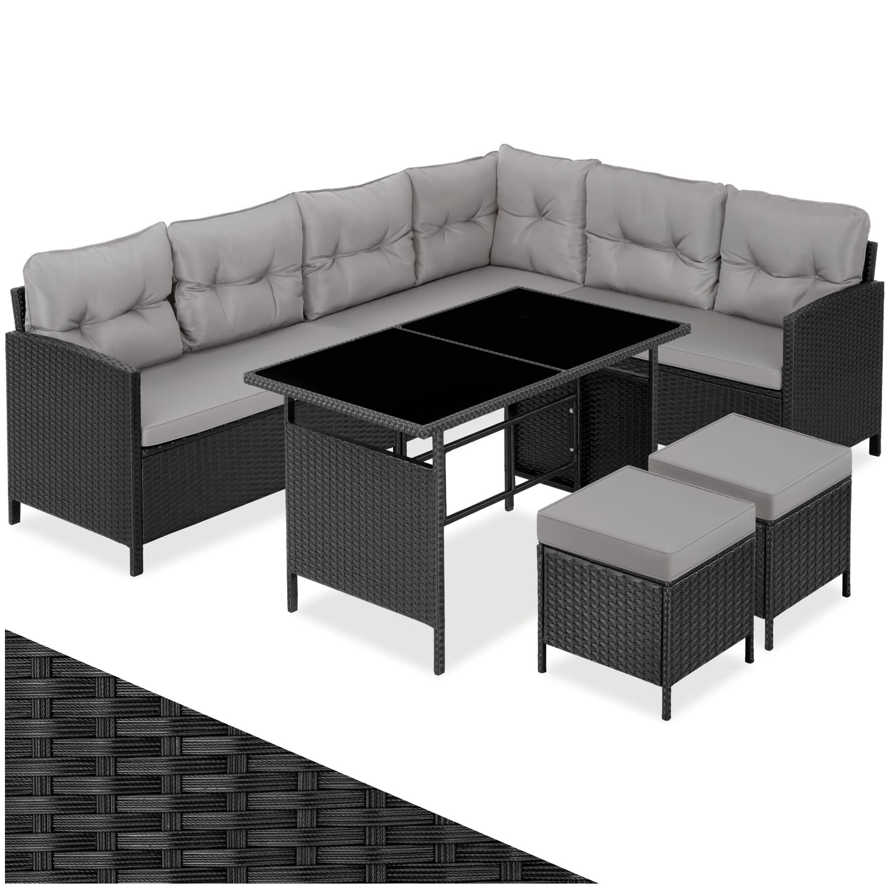 tectake&reg; Rattan Lounge, f&uuml;r 6 bis 8 Personen, UV-best&auml;ndig, mit Sicherheitsglasplatten - Bild 1
