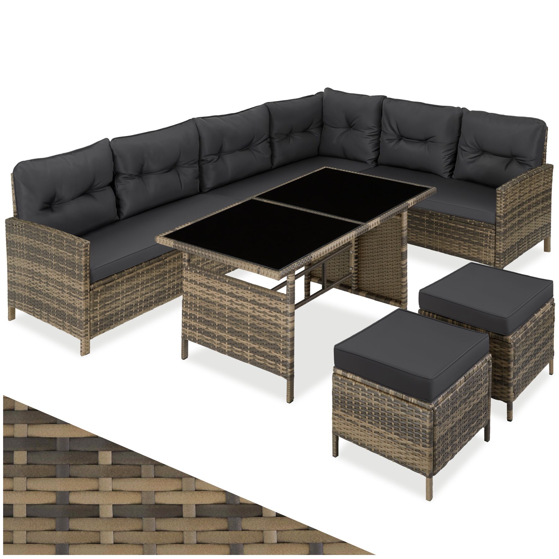 tectake&reg; Rattan Lounge, f&uuml;r 6 bis 8 Personen, UV-best&auml;ndig, mit Sicherheitsglasplatten - Bild 1