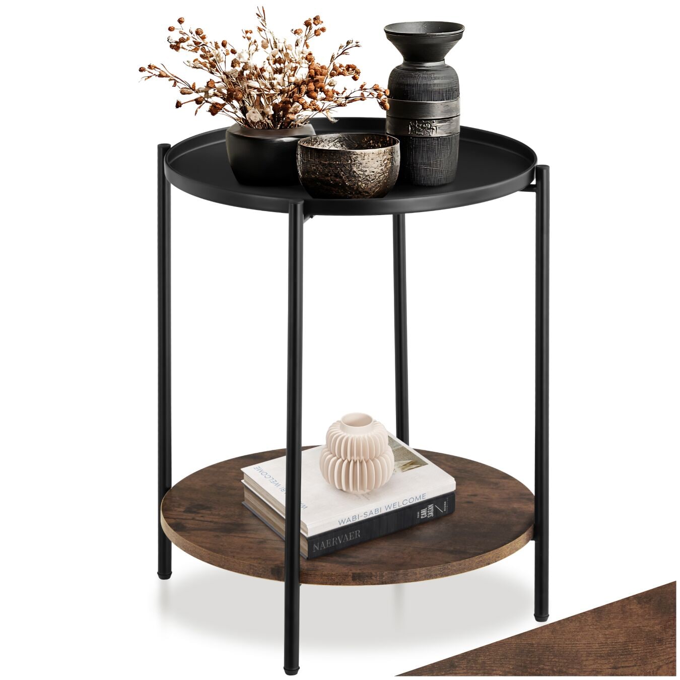 tectake&reg; Beistelltisch, Industrial Style, rund mit abnehmbarer Ablage und weiterer Ablage, 45,5 x 54,5 cm - Bild 1