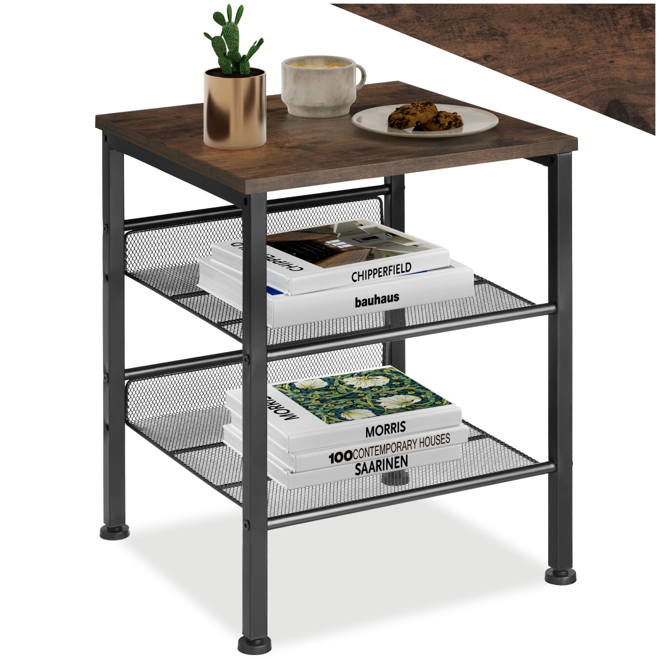 tectake&reg; Beistelltisch, Industrial Style, mit Ablage und 2 Gitterablagen, 40,5 x 40 x 50,5 cm - Bild 1