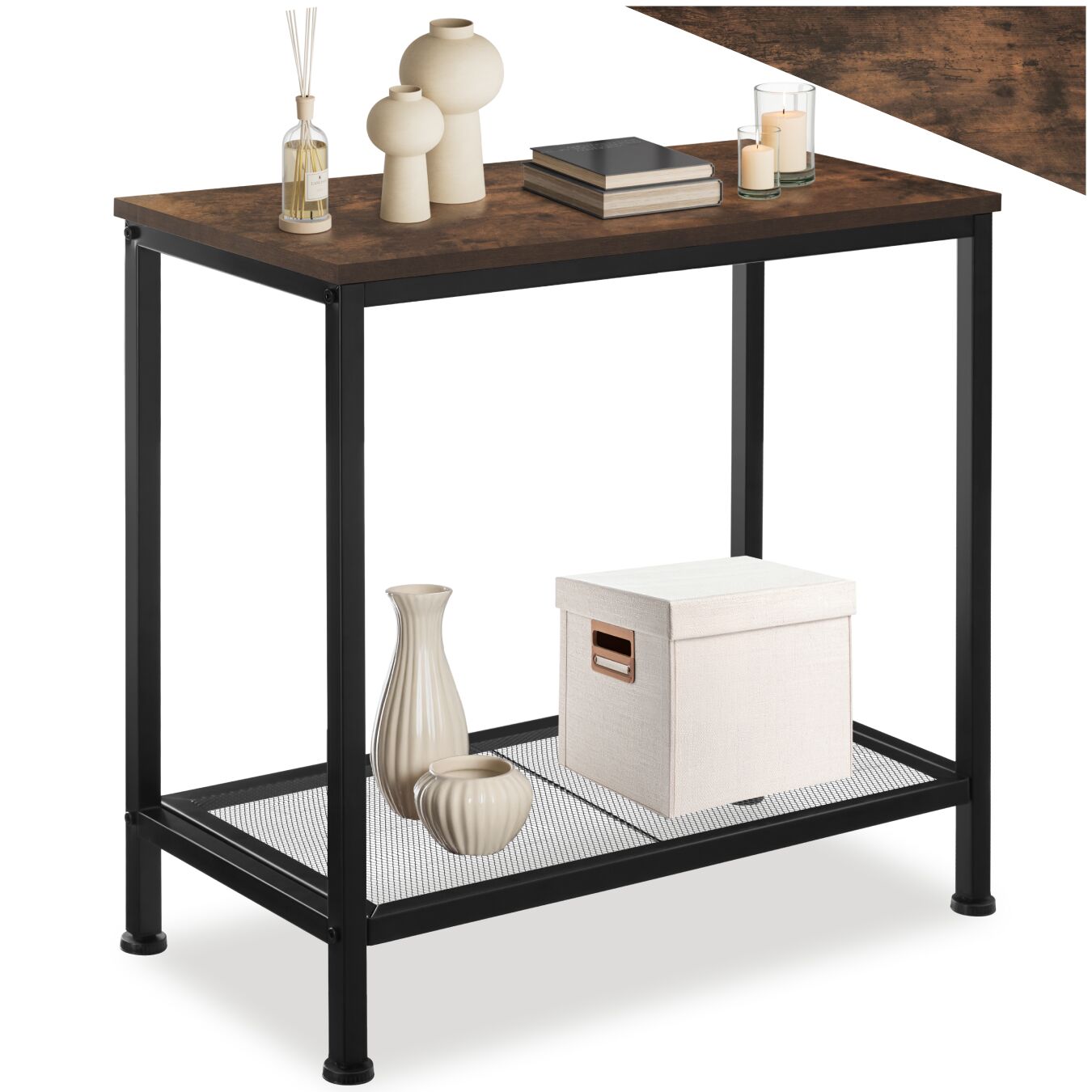 tectake&reg; Beistelltisch, Industrial Style, mit Ablage und Gitterablage, 60 x 30,5 x 60,5 cm - Bild 1