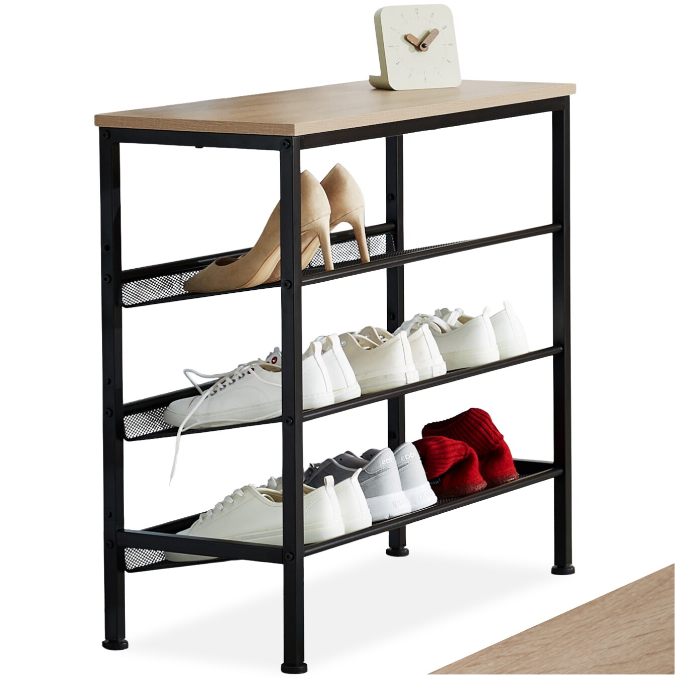 tectake® Schuhregal, Industrial Style, Ablage und 3 Gitterablagen, 75,5 x 30,5 x 69,5 cm