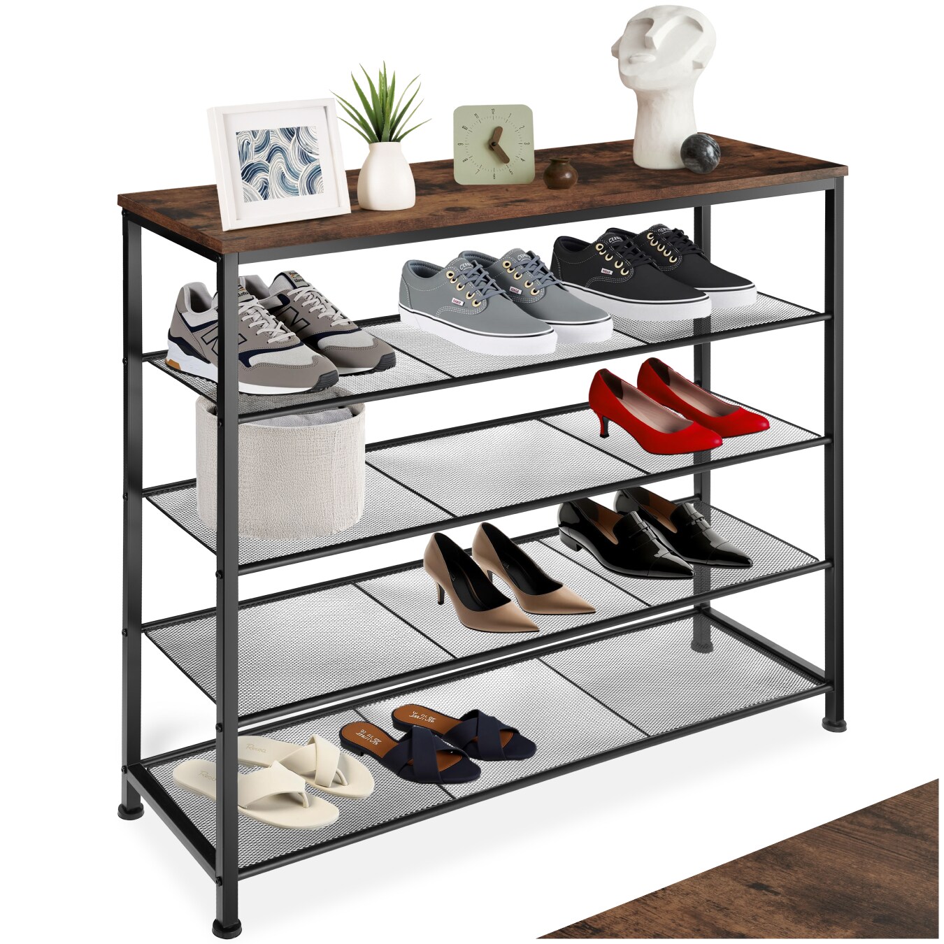 tectake® Schuhregal, Industrial Style, Ablage und 4 Gitterablagen, 100 x 30,5 x 93 cm