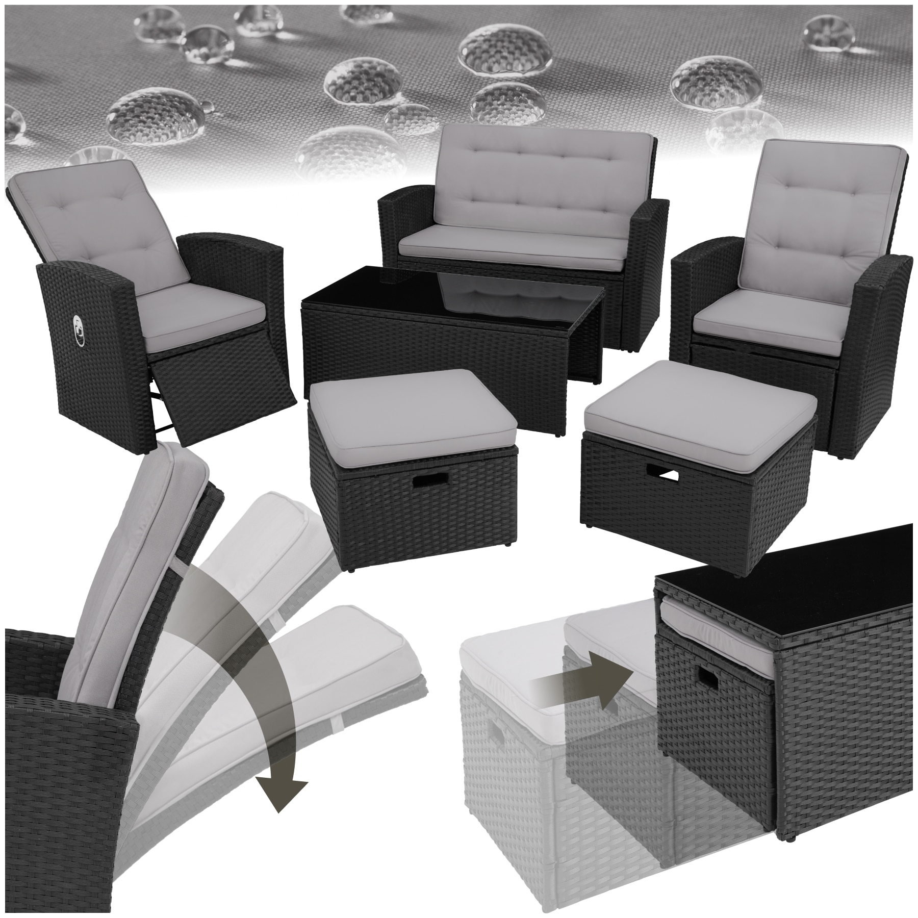 tectake&reg; Rattan Lounge, mit Aluminiumgestell, wetterfest und UV-best&auml;ndig, mit Sicherheitsglasplatte und Schraubf&uuml;&szlig;en - Bild 1