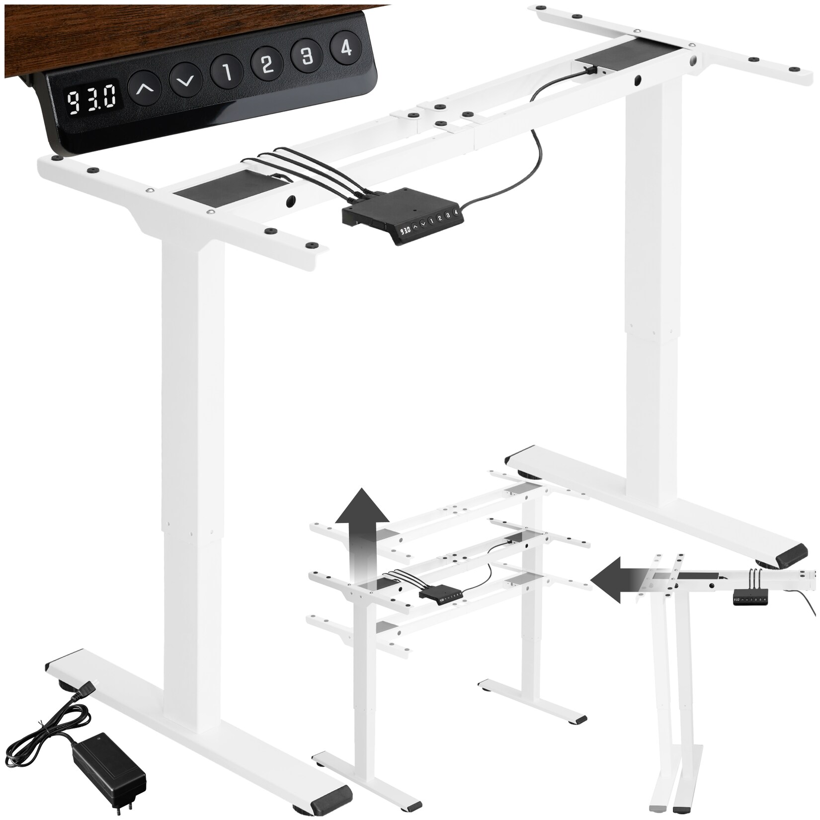 tectake® Tischgestell, elektrisch höhenverstellbar, breitenverstellbar, 110 – 168 x 60 x 70 – 119 cm | 04061173206176