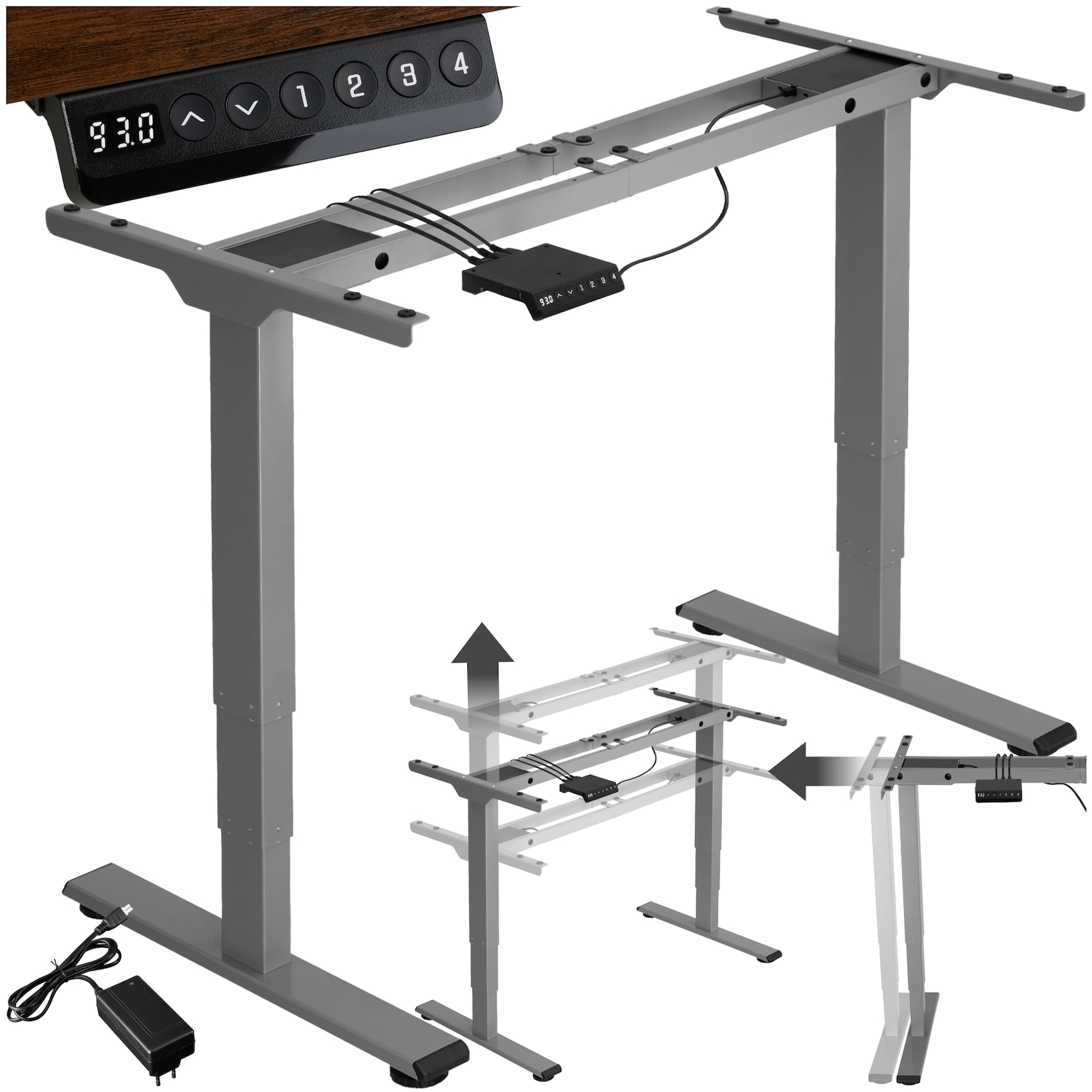 tectake® Höhenverstellbarer Schreibtisch, elektrisch, breitenverstellbar, 110 - 168 x 60 x 60 - 125 cm