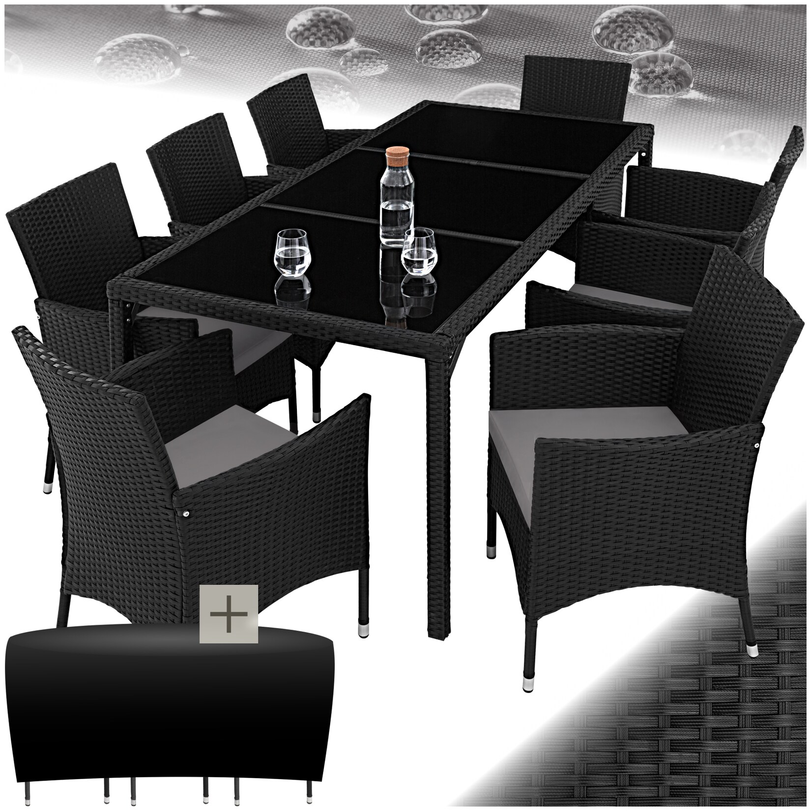 tectake® Rattan Sitzgruppe, für 8 Personen, UV-beständig, inklusive Schutzhülle