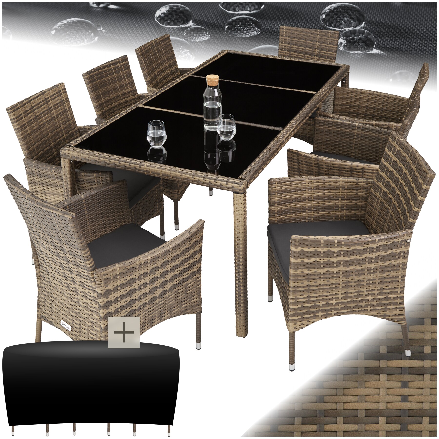 tectake&reg; Rattan Sitzgruppe, f&uuml;r 8 Personen, UV-best&auml;ndig, inklusive Schutzh&uuml;lle - Bild 1