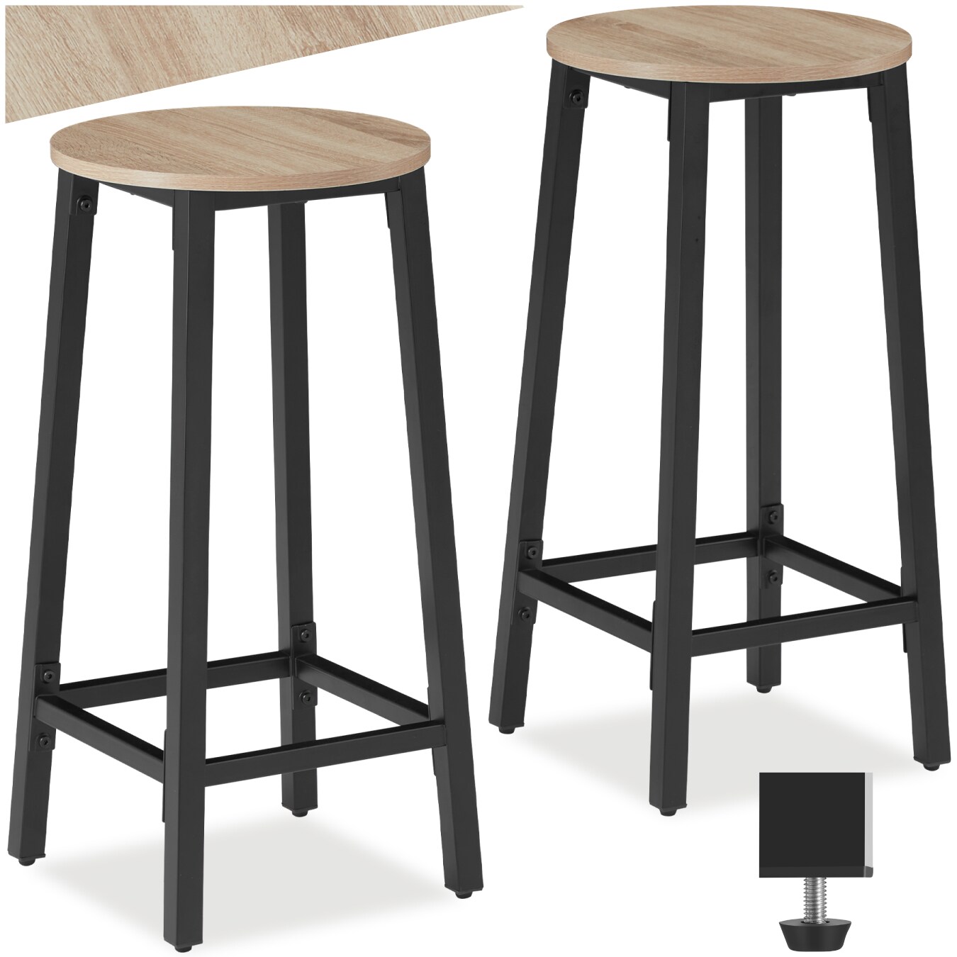 tectake® 2er Set Barhocker, Industrial Style, mit höhenverstellbaren Kunststofffüßen, Sitzhöhe 66 cm | 04061173206404
