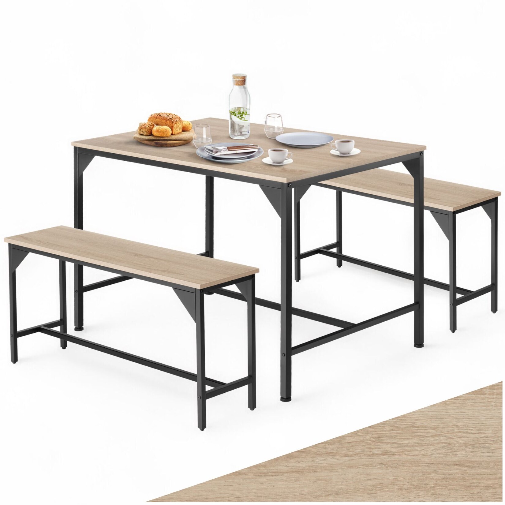 tectake® Sitzgruppe, 3-teilig, Industrial Style, mit höhenverstellbaren Kunststofffüßen