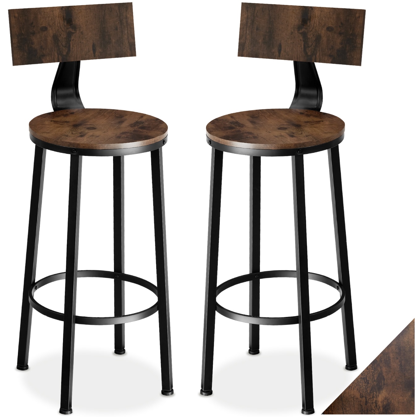 tectake&reg; 2er Set Barhocker, mit R&uuml;ckenlehne, Holz und Stahl, Sitzh&ouml;he 74 cm - Bild 1