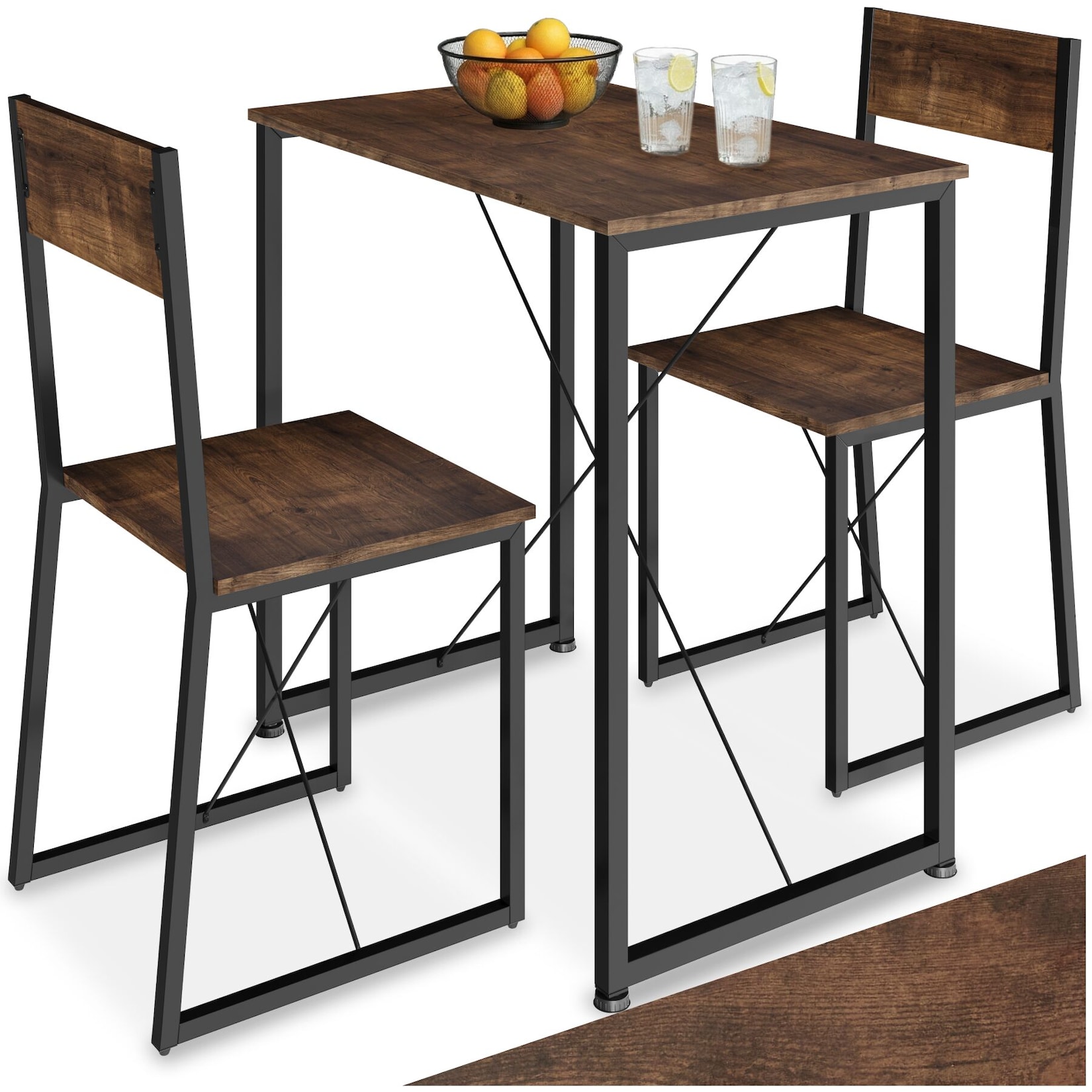 tectake® Sitzgruppe, 3-teilig, Industrial Style, mit höhenverstellbaren Kunststofffüßen