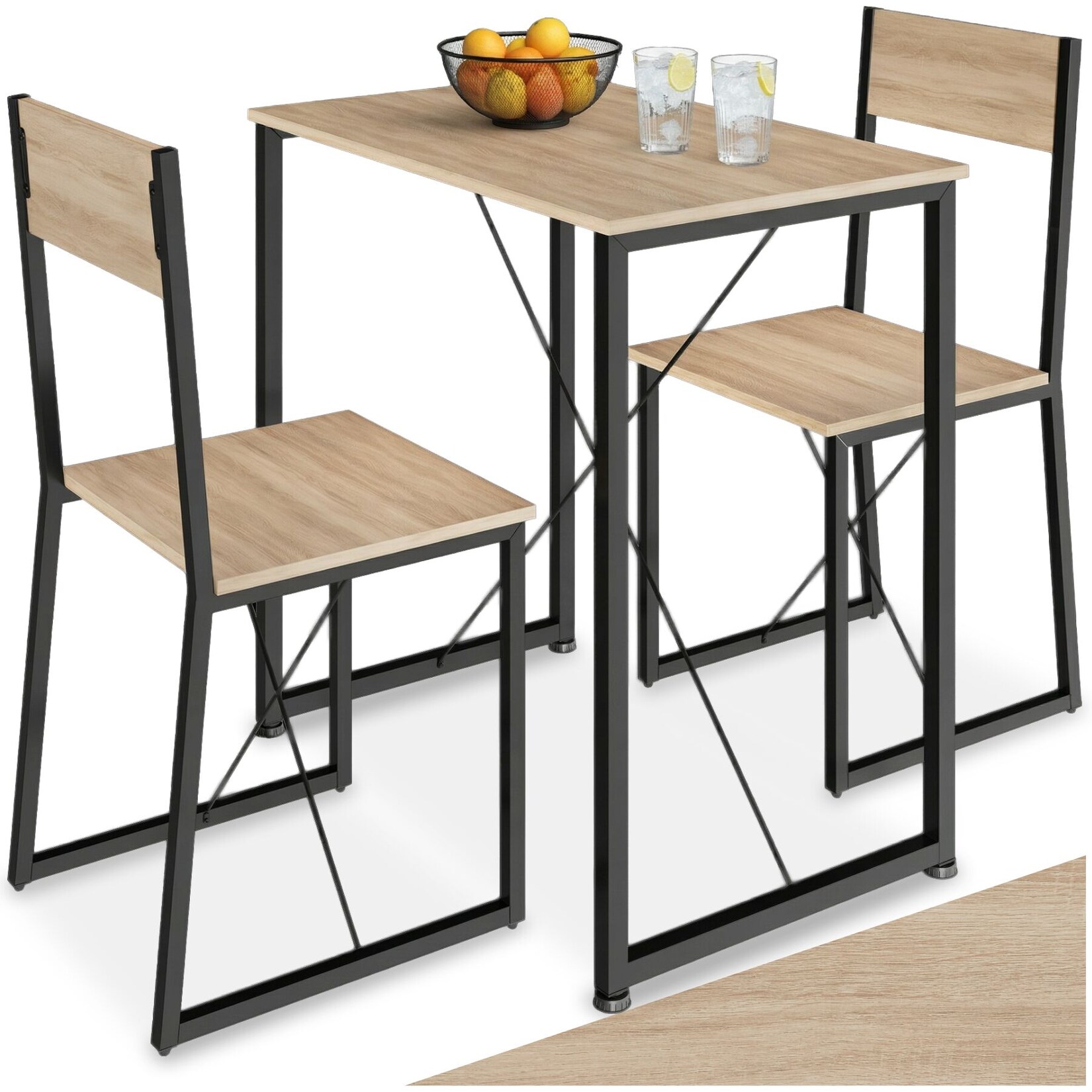 tectake® Sitzgruppe, 3-teilig, Industrial Style, mit höhenverstellbaren Kunststofffüßen