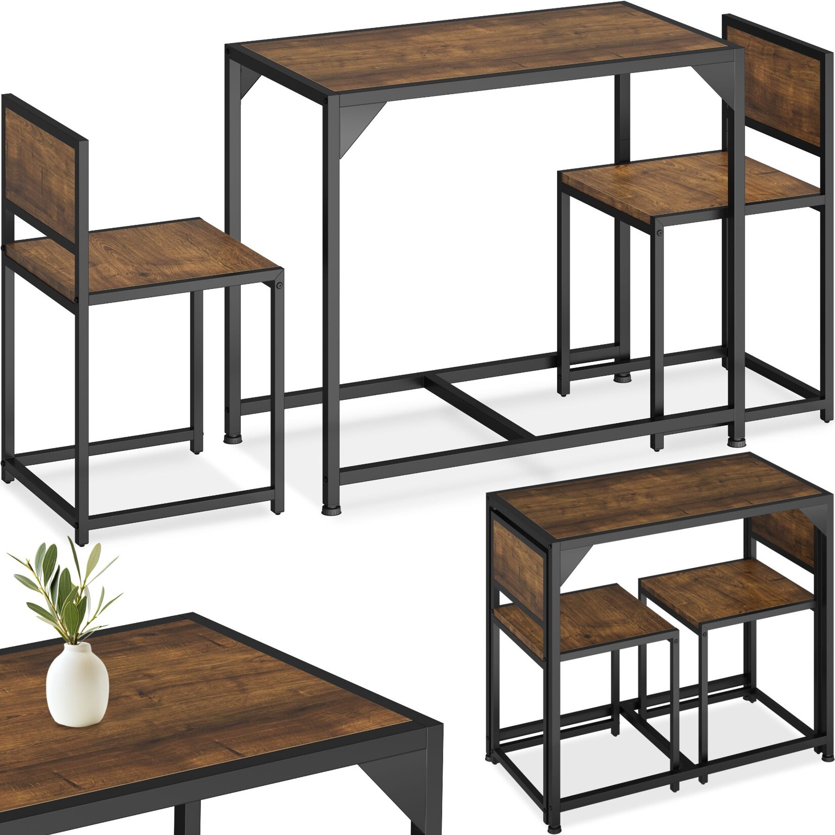 tectake® Sitzgruppe, 3-teilig, Industrial Style, mit höhenverstellbaren Kunststofffüßen